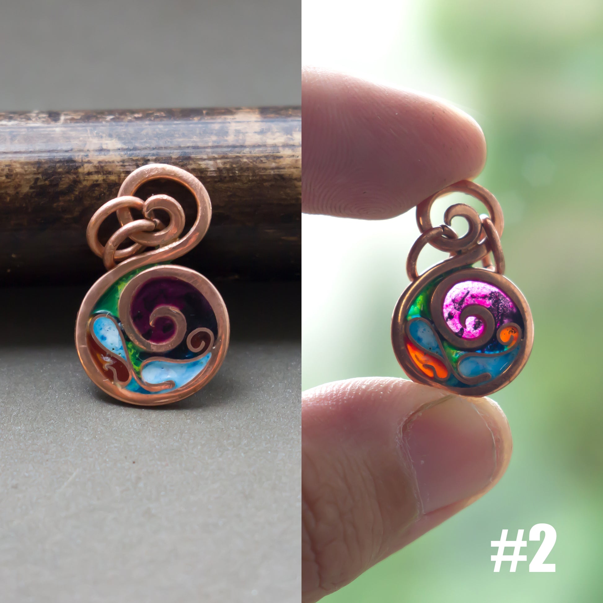 Small coloful unique copper pebble pendants pic 9