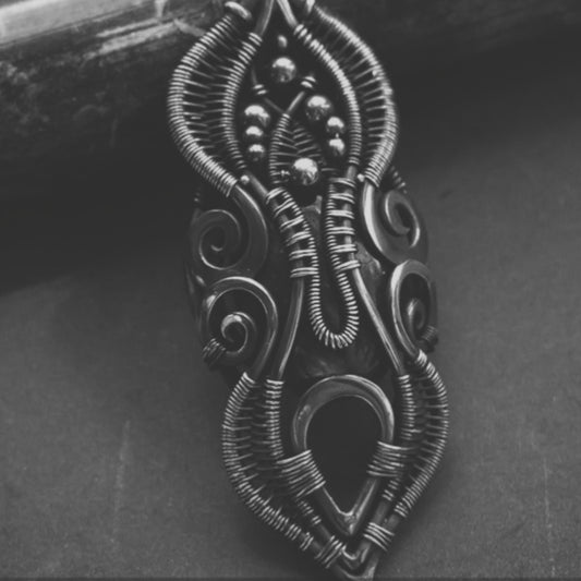 Alchemic magical necklace with stone. Secret pendulum item for sale