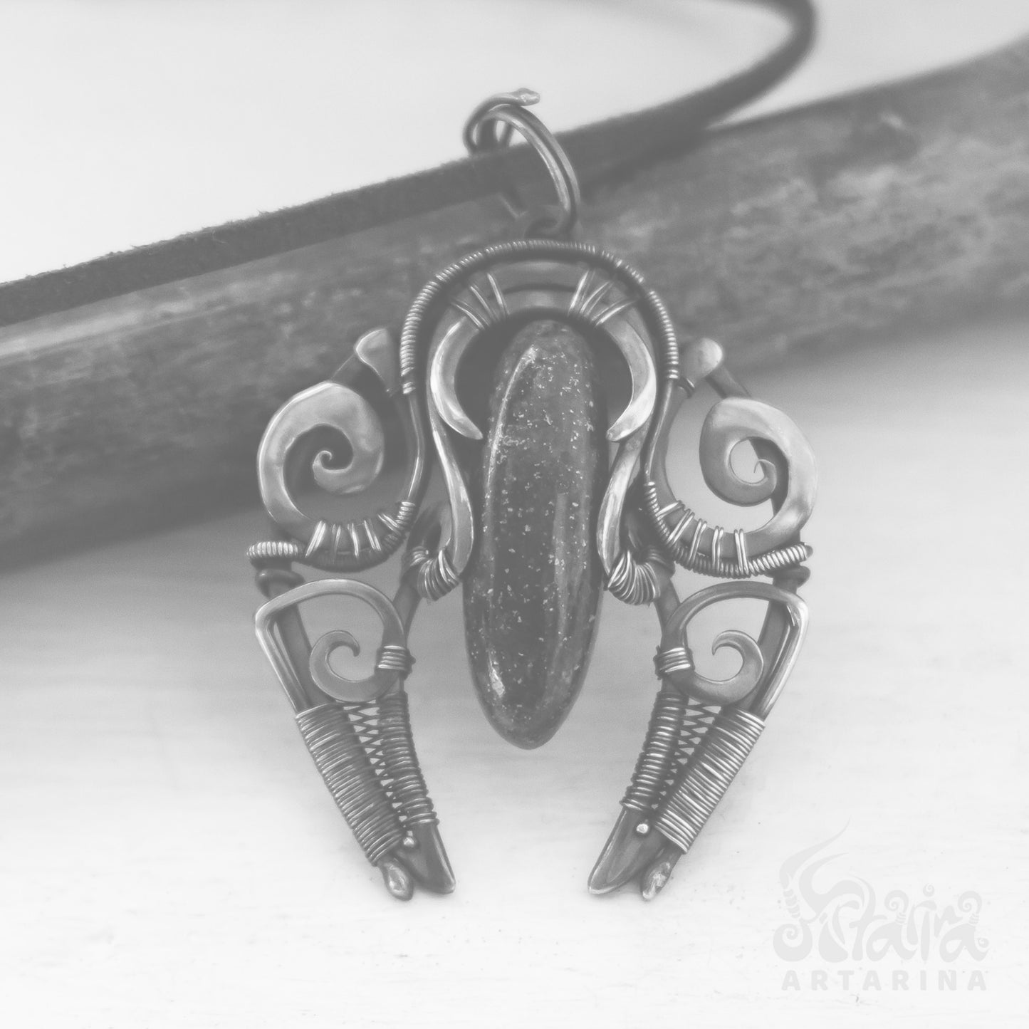 Sodalite pendant, Slavic lunula druid talisman, wiccan gifts, ancient aliens necklace
