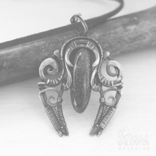Sodalite pendant, Slavic lunula druid talisman, wiccan gifts, ancient aliens necklace