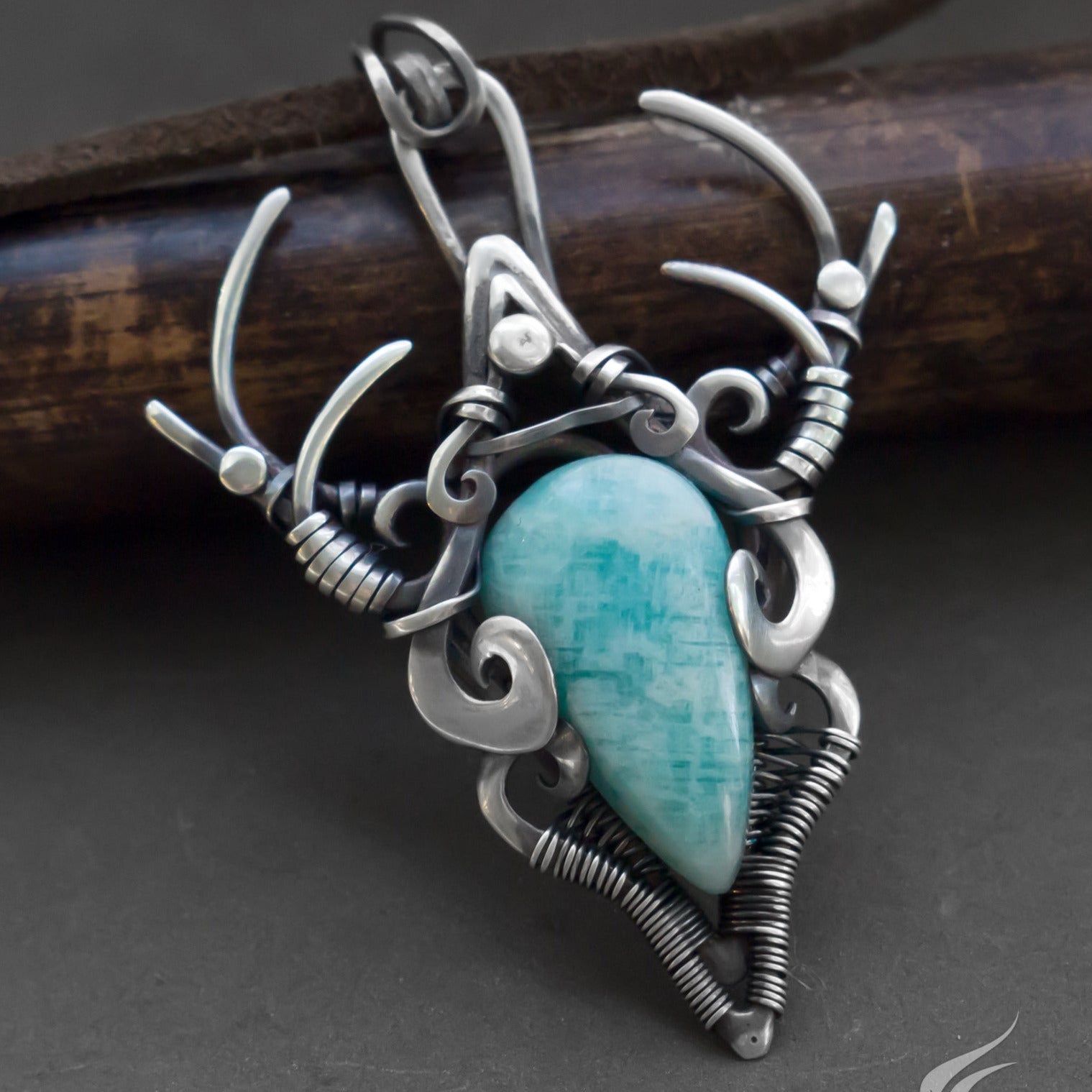 Amazonite necklace. Druid fairy jewelry. Deer necklace, primal elements gift