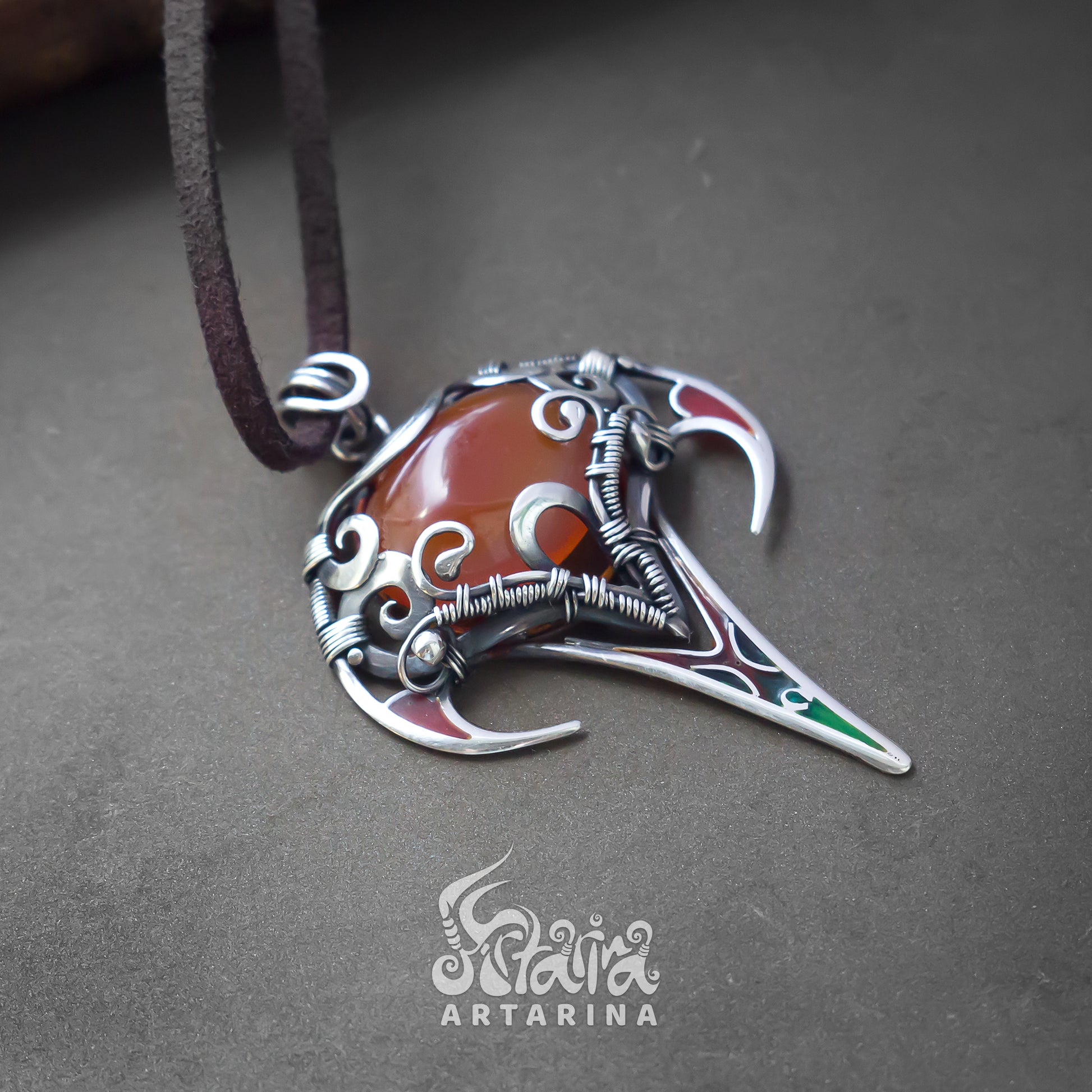 Metaphysical jewels, Secret charms, carnelian silver necklace, Protective amulets