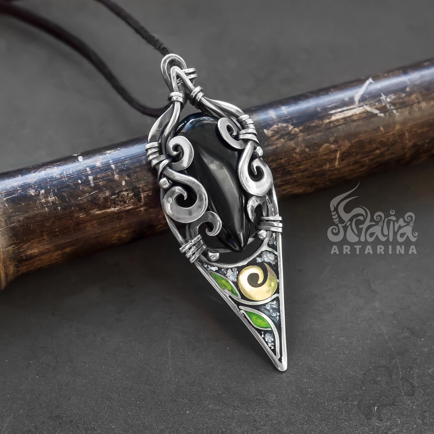Renaissance fair pendant, protection obsidian necklace, silver obsidian, darkwear cyberpunk fashion, grandma necklace pic 5