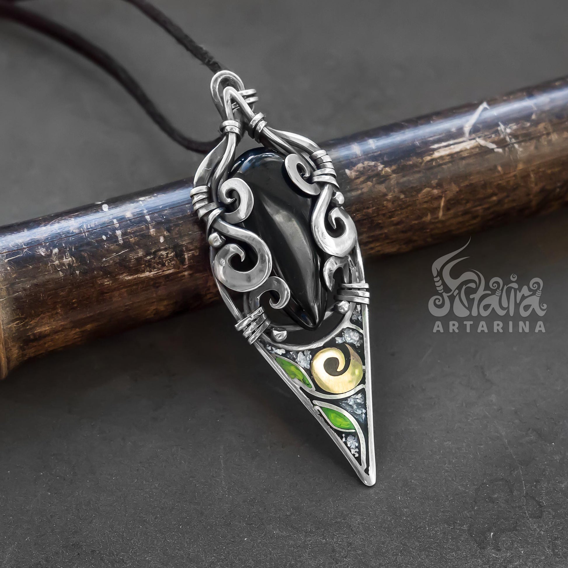 Renaissance fair pendant, protection obsidian necklace, silver obsidian, darkwear cyberpunk fashion, grandma necklace  pic 5