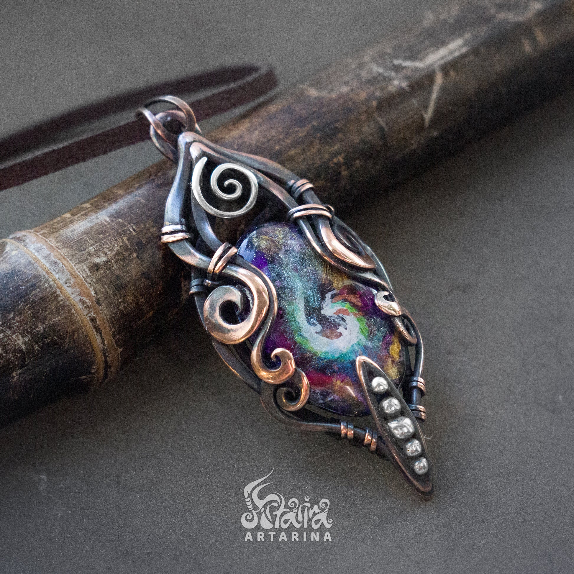 Haku necklace. Hand painted white dragon necklace. Spirited astral necklace fluid art jewelry acrylic pour jewelry paint pour necklace paint pour pendant hand painted pendant baby dragon