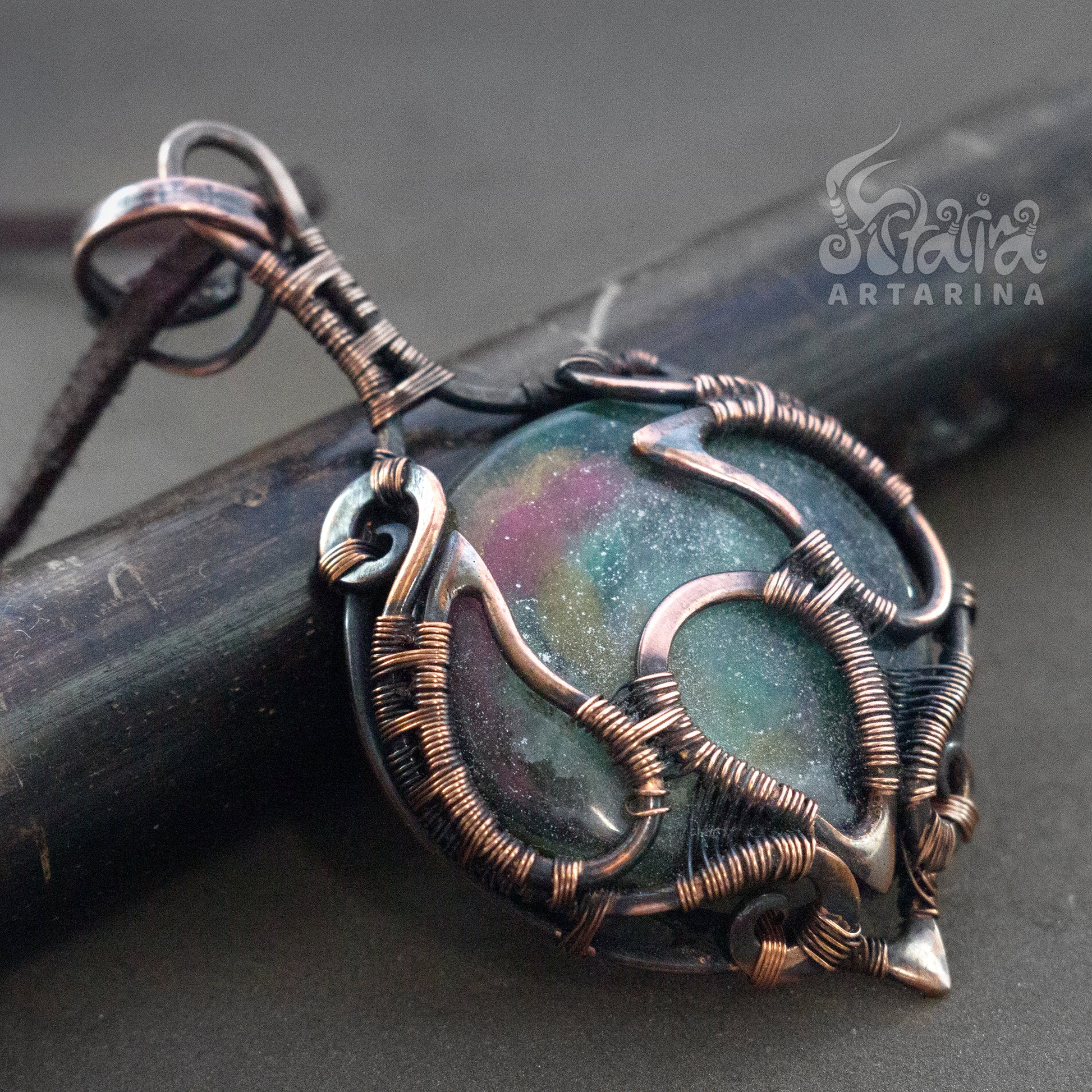 Alien jewelry handpainted jewelry wire wrapped crescent pendant paint pendant paint necklace ufo necklace saturn necklace galaxy necklace extraterrestrial weird jewelry artarina weirdcore
