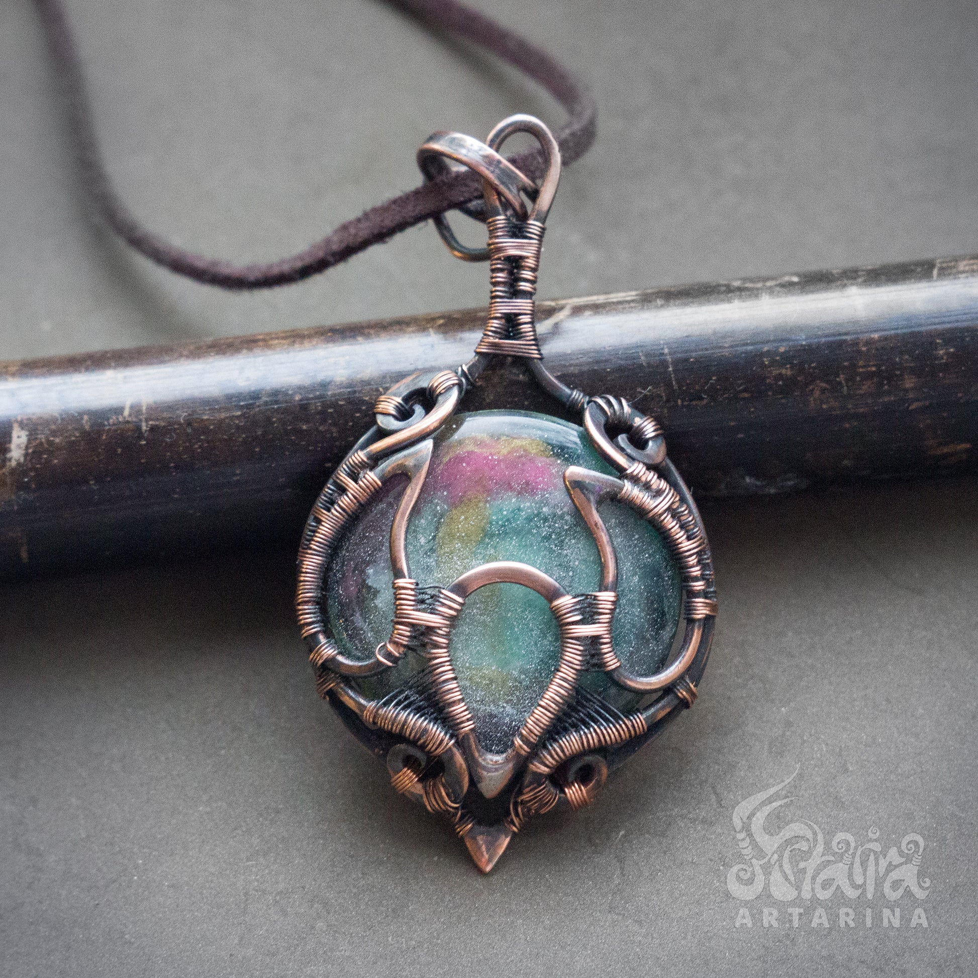 Alien jewelry handpainted jewelry wire wrapped crescent pendant paint pendant paint necklace ufo necklace saturn necklace galaxy necklace extraterrestrial weird jewelry artarina weirdcore