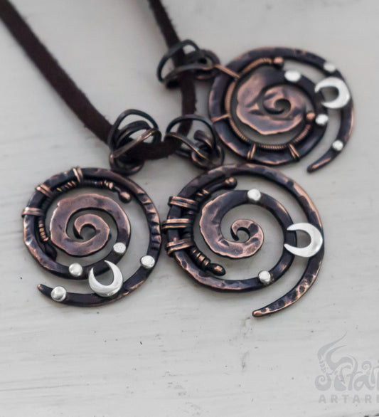 Swirl necklace matching necklaces hand forged wicked blacksmith oxidized necklace geometric pendant leather choker weirdcore spell jar pentagram witchy planner ouija board