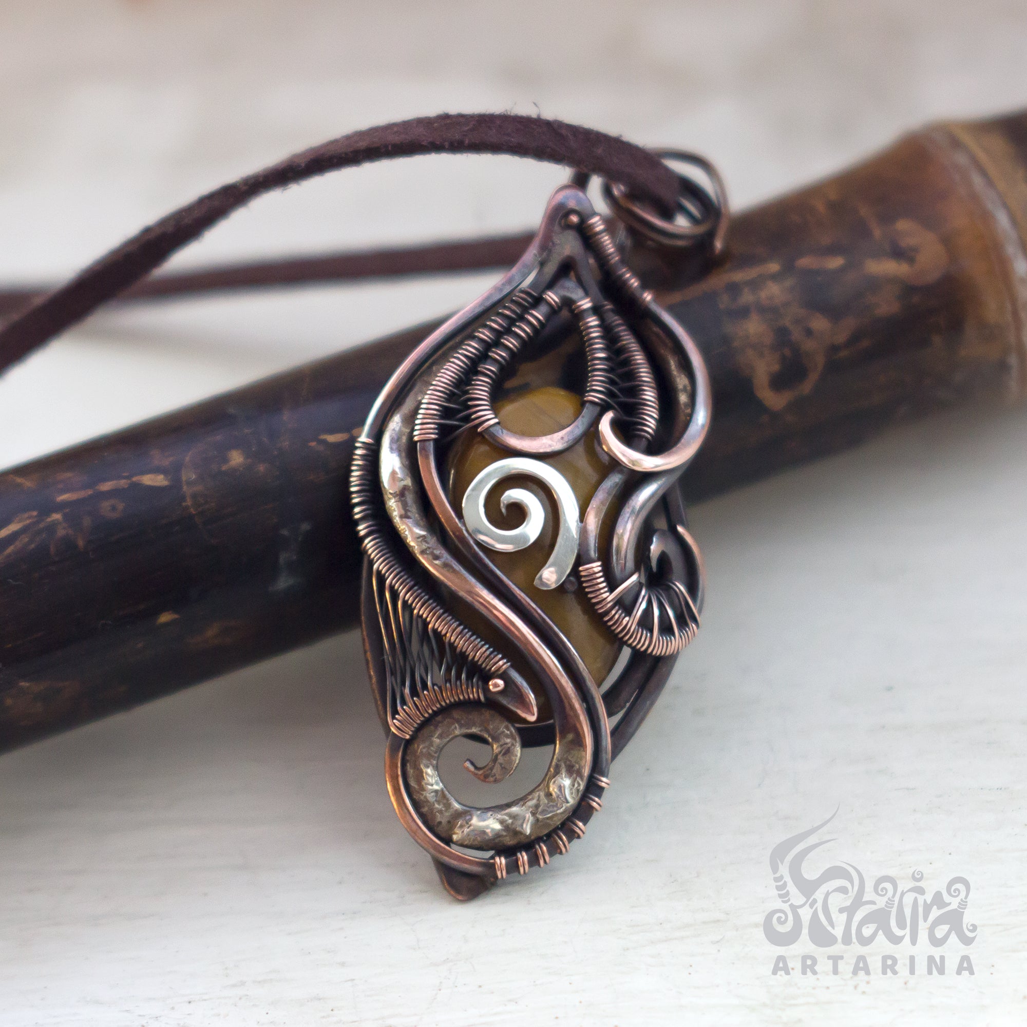 Tiger Eye Wire Wrap Magnetite Magnetic Necklace