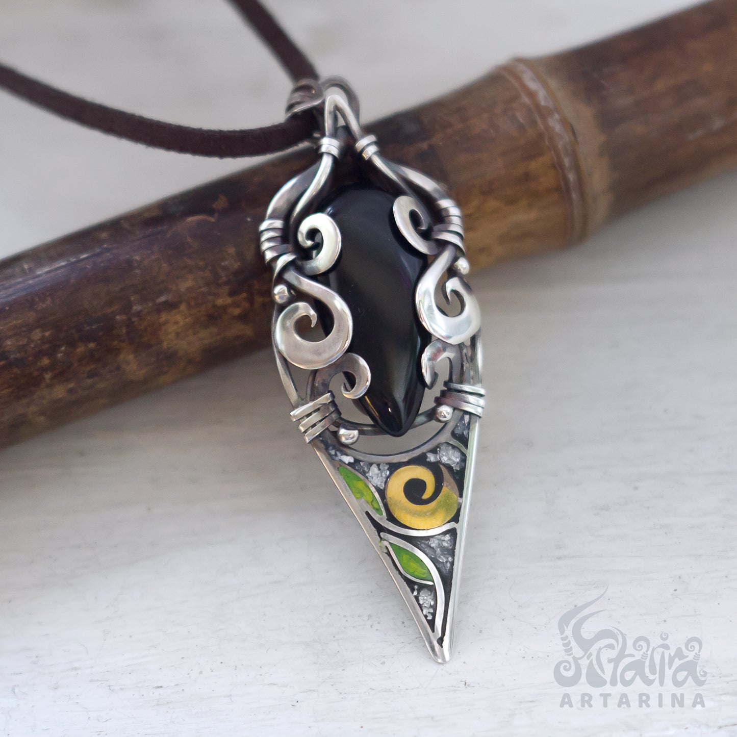 Renaissance fair pendant, protection obsidian necklace, silver obsidian, darkwear cyberpunk fashion, grandma necklace pic 6