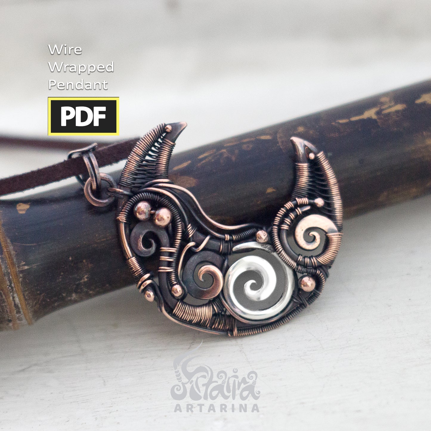 Heady Wire wrapping PDF tutorial | Crescent moon DIY copper and silver wire necklace pic 3