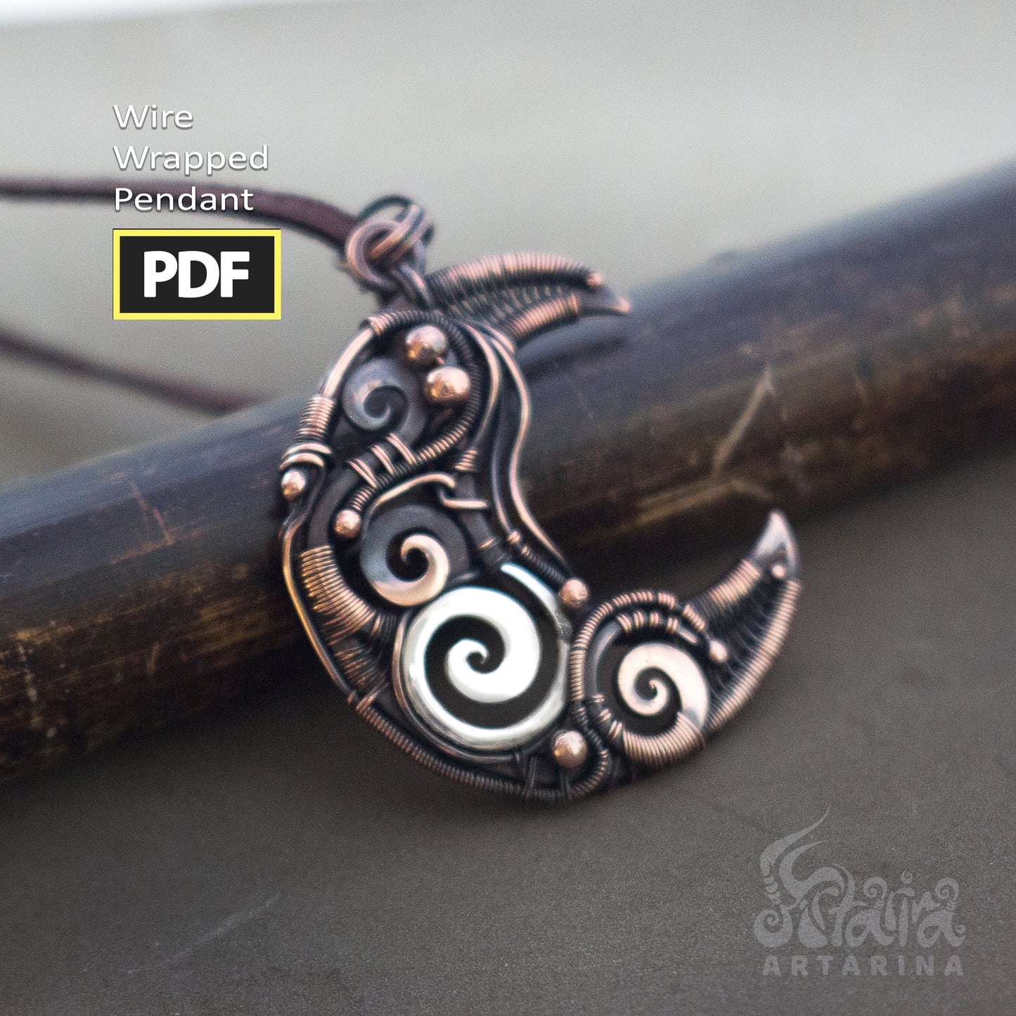 Heady Wire wrapping PDF tutorial | Crescent moon DIY copper and silver wire necklace pic 2