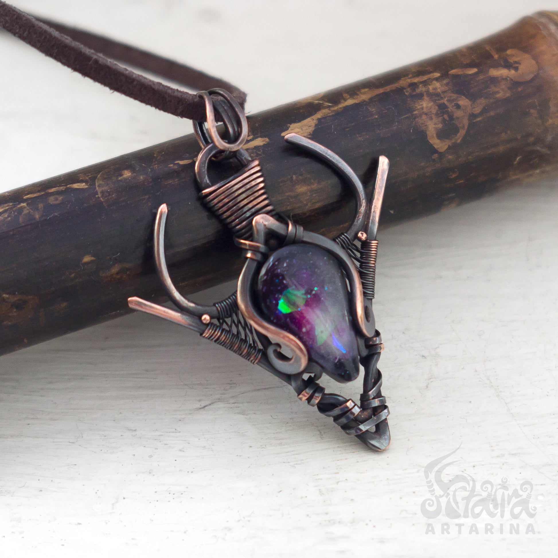 Arrowhead necklace, arrowhead space hand painted pendant, galaxy abstract pendant, cosmos talisman pic 1
