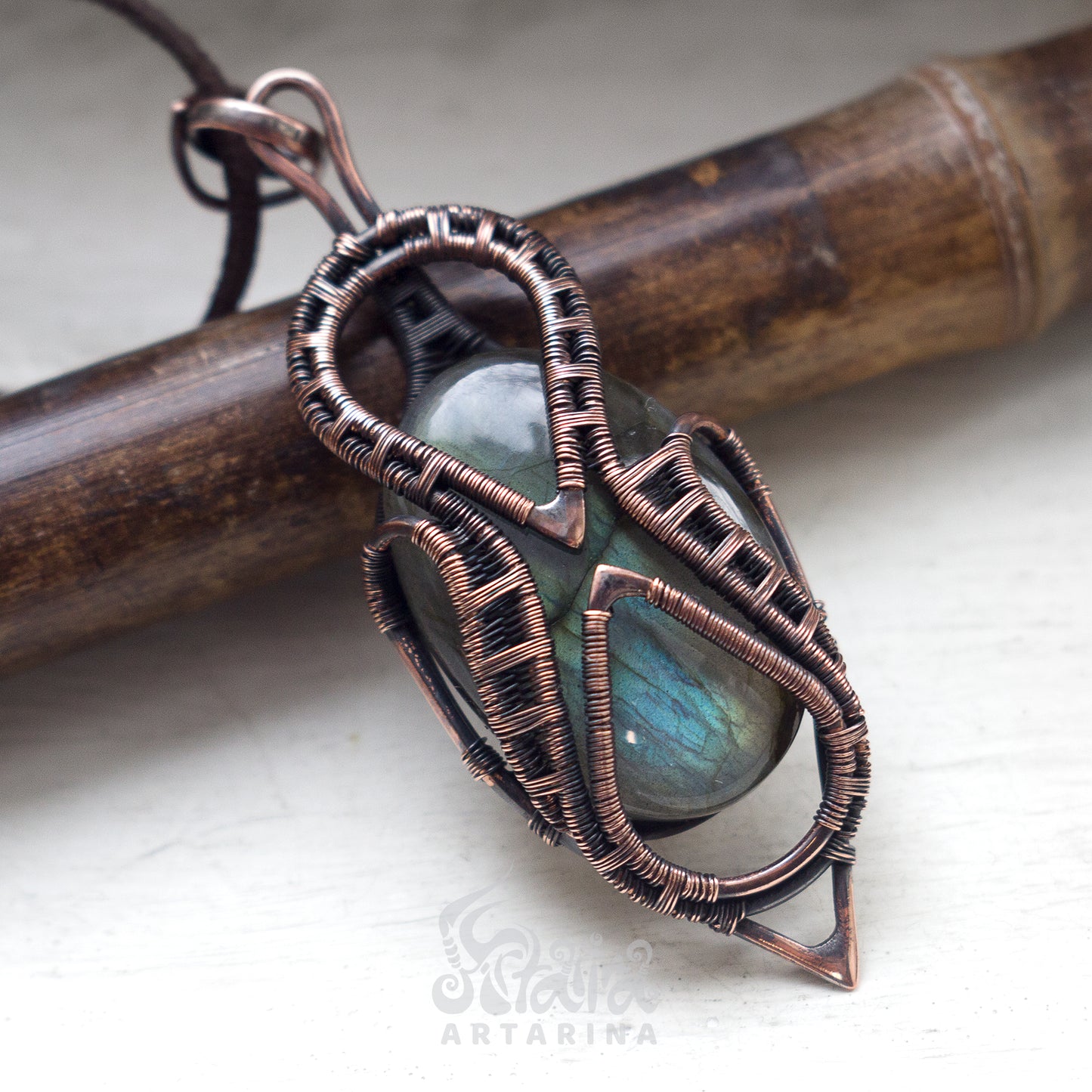 Labradorite bold steampunk wire wrapped necklace pic 1Medusa Hermes Egyptian jewelry ancient aliens pagan jewelry atlantis annunaki aesthetic necklace neptune sumerian enki inanna tiamat