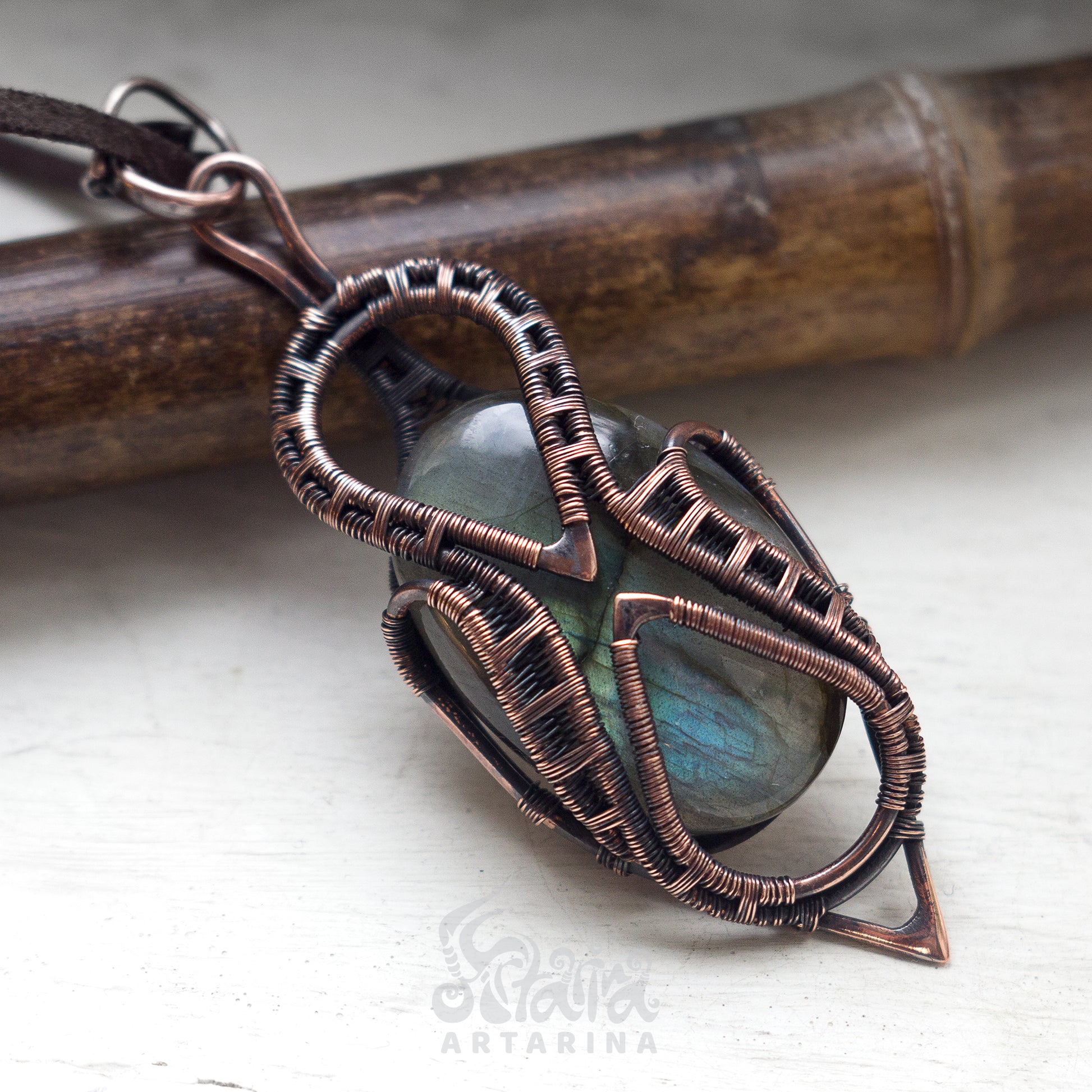 Labradorite bold steampunk wire wrapped necklace pic 3Medusa Hermes Egyptian jewelry ancient aliens pagan jewelry atlantis annunaki aesthetic necklace neptune sumerian enki inanna tiamat