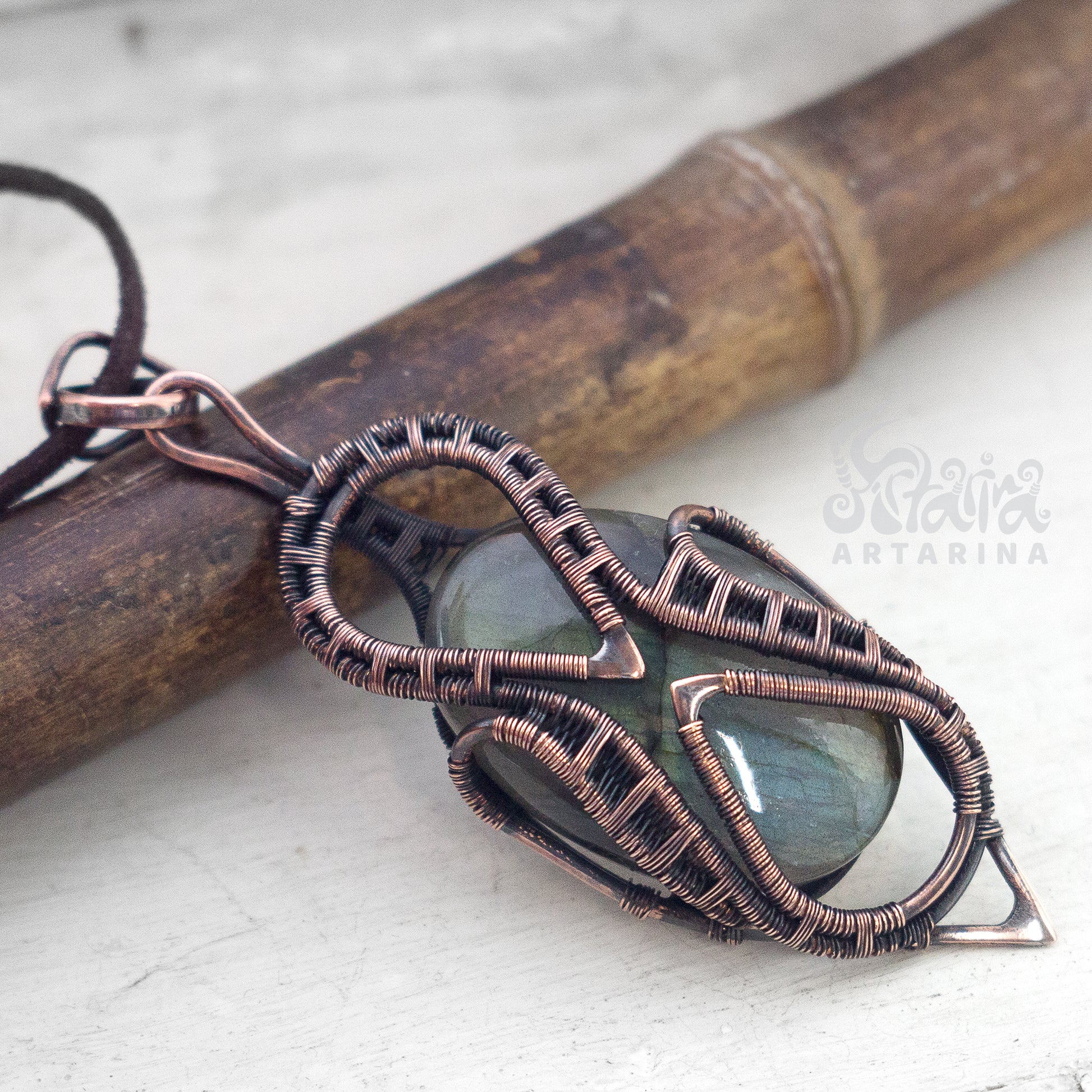 Labradorite bold steampunk wire wrapped necklace pic 4Medusa Hermes Egyptian jewelry ancient aliens pagan jewelry atlantis annunaki aesthetic necklace neptune sumerian enki inanna tiamat
