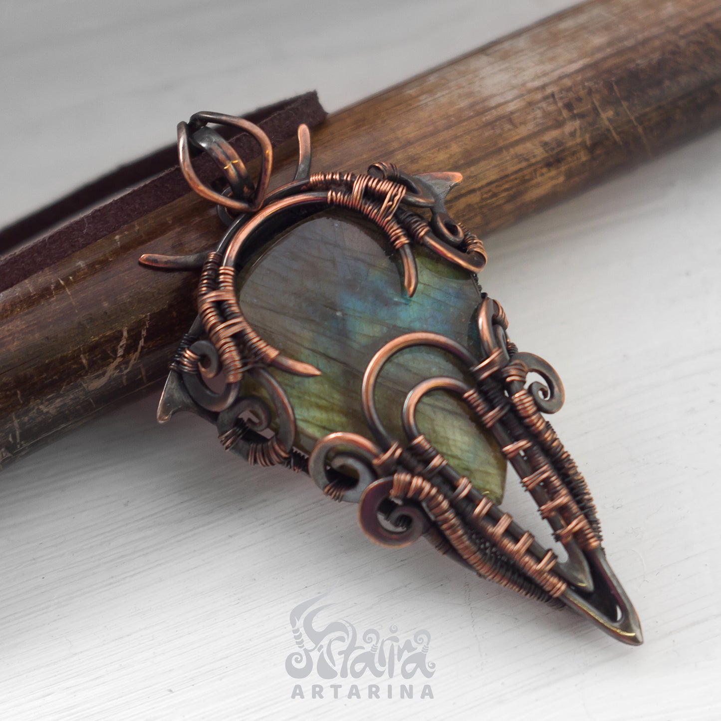 Wicked jewelry, labradorite rough necklace, ankh necklace, green labradorite evil eye pendant, blue labradorite necklace pic 3