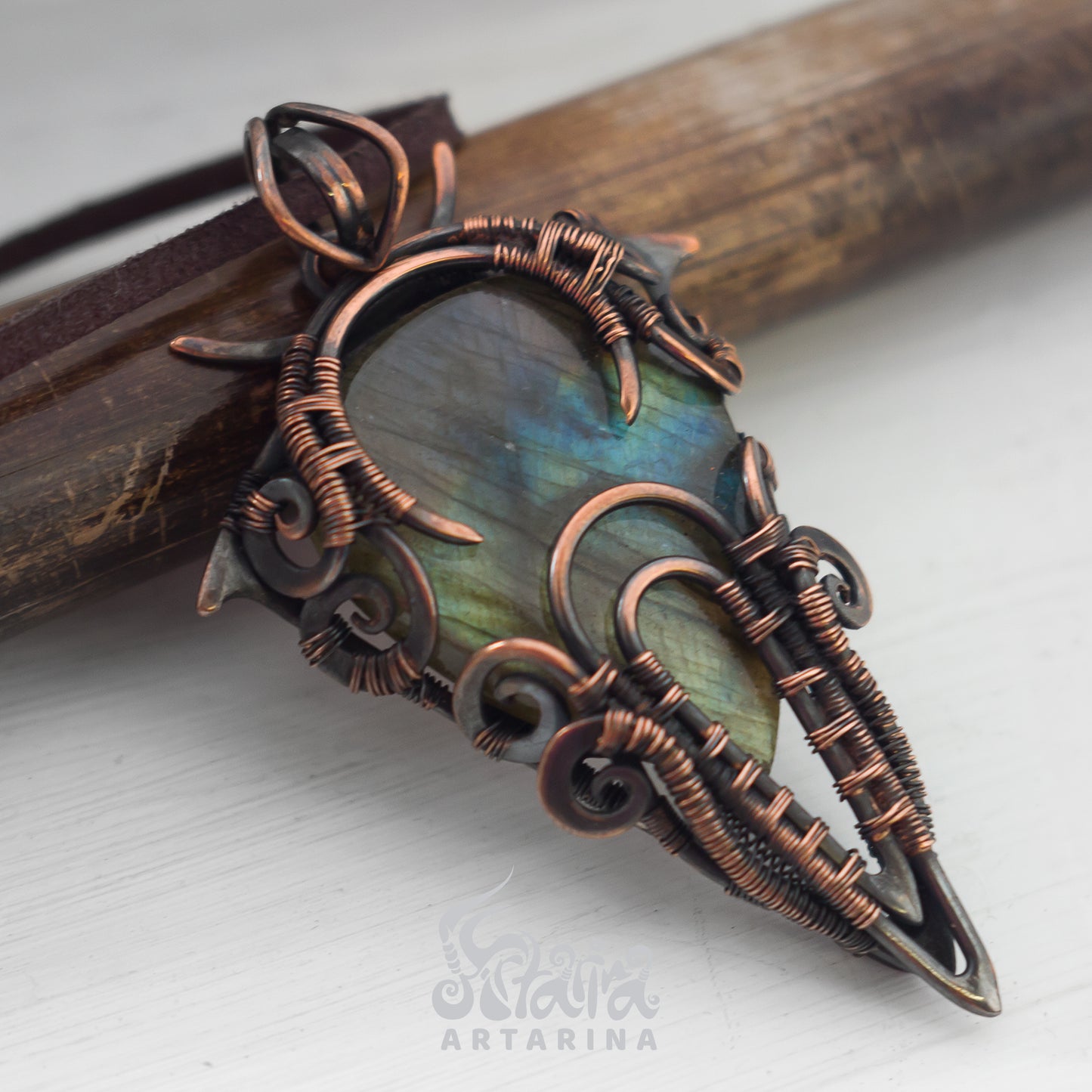 Wicked jewelry, labradorite rough necklace, ankh necklace, green labradorite evil eye pendant, blue labradorite necklace pic 1