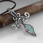Fantasy elven silver necklace with blue chalcedony gemstone pic 5