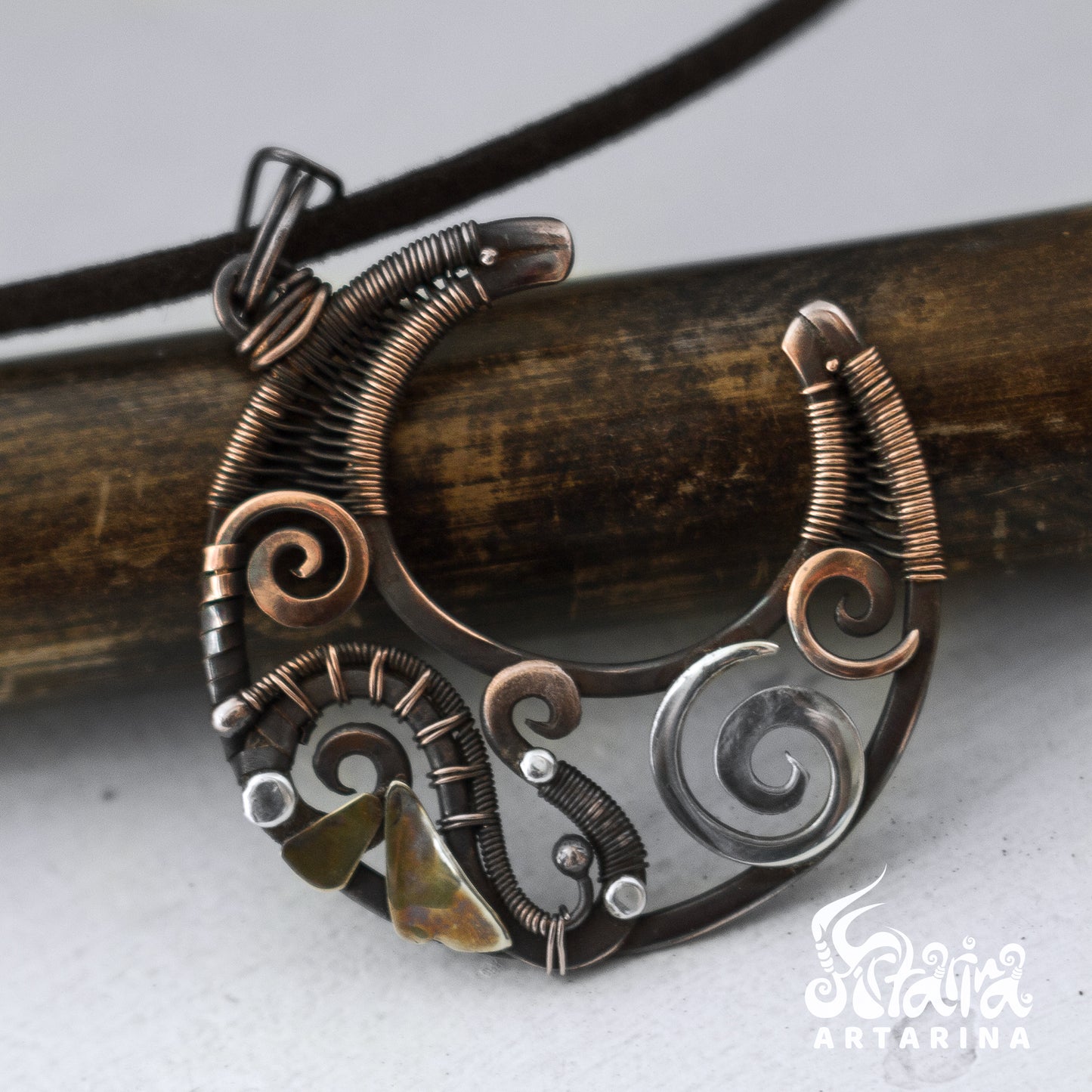 Wire wrap crescent moon sacred pendant