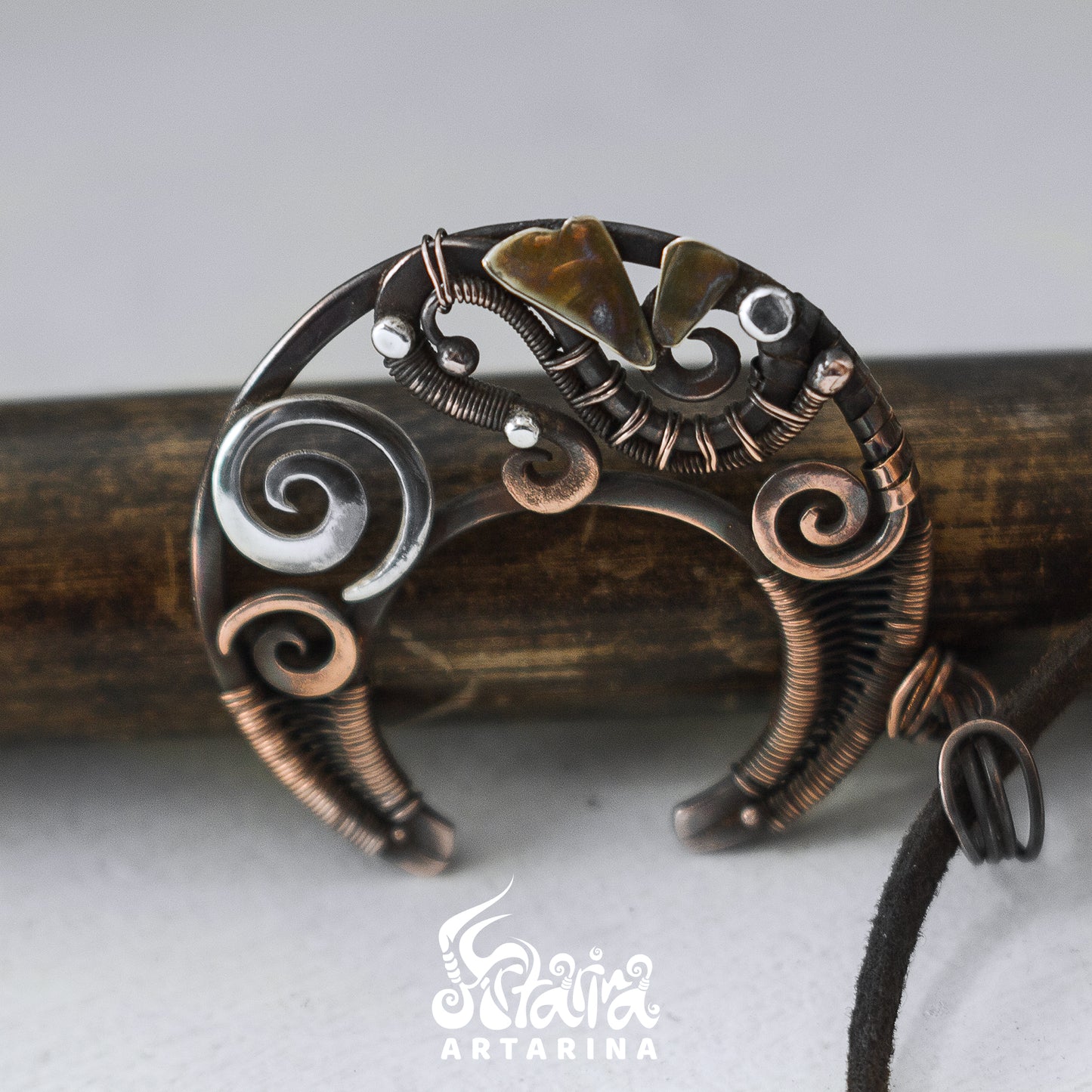Wire wrap crescent moon sacred pendant