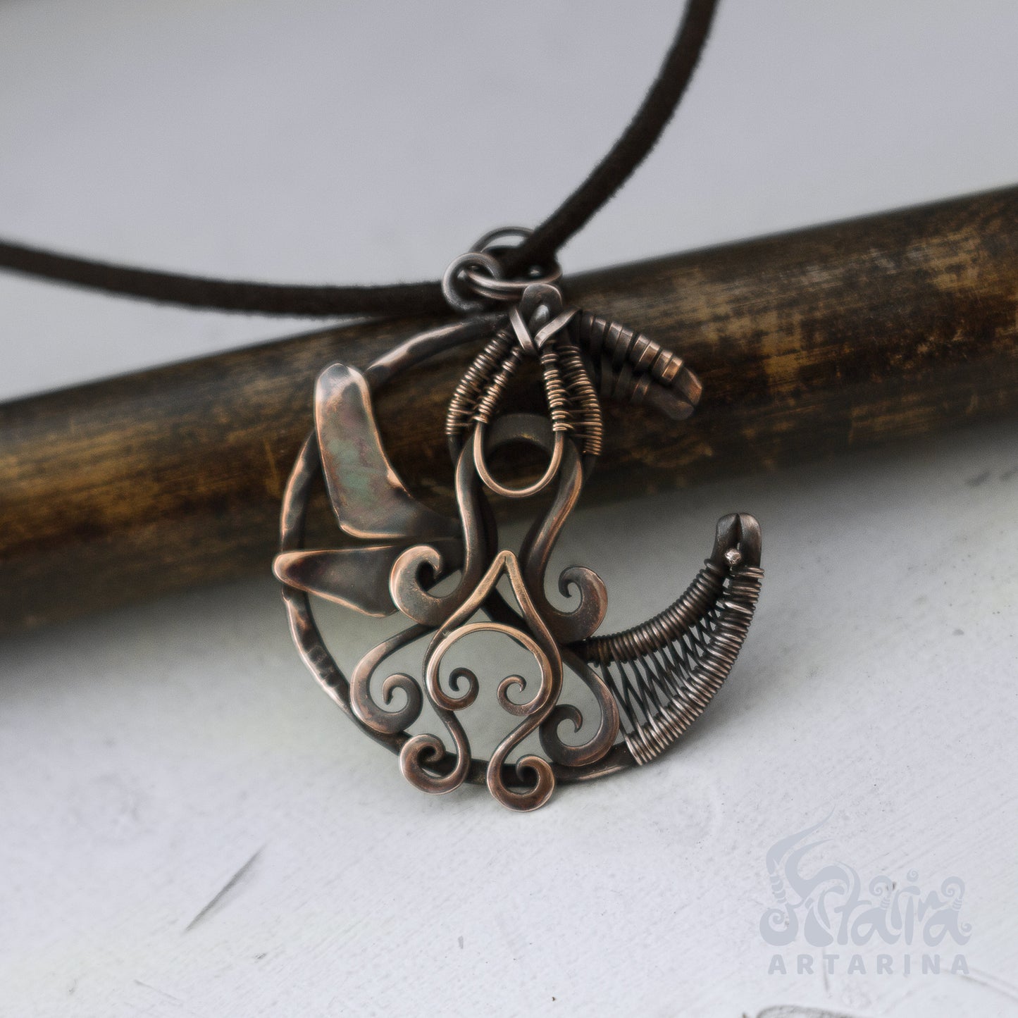 Cthulhu jewelry. Unique moon necklace with octopus symbol