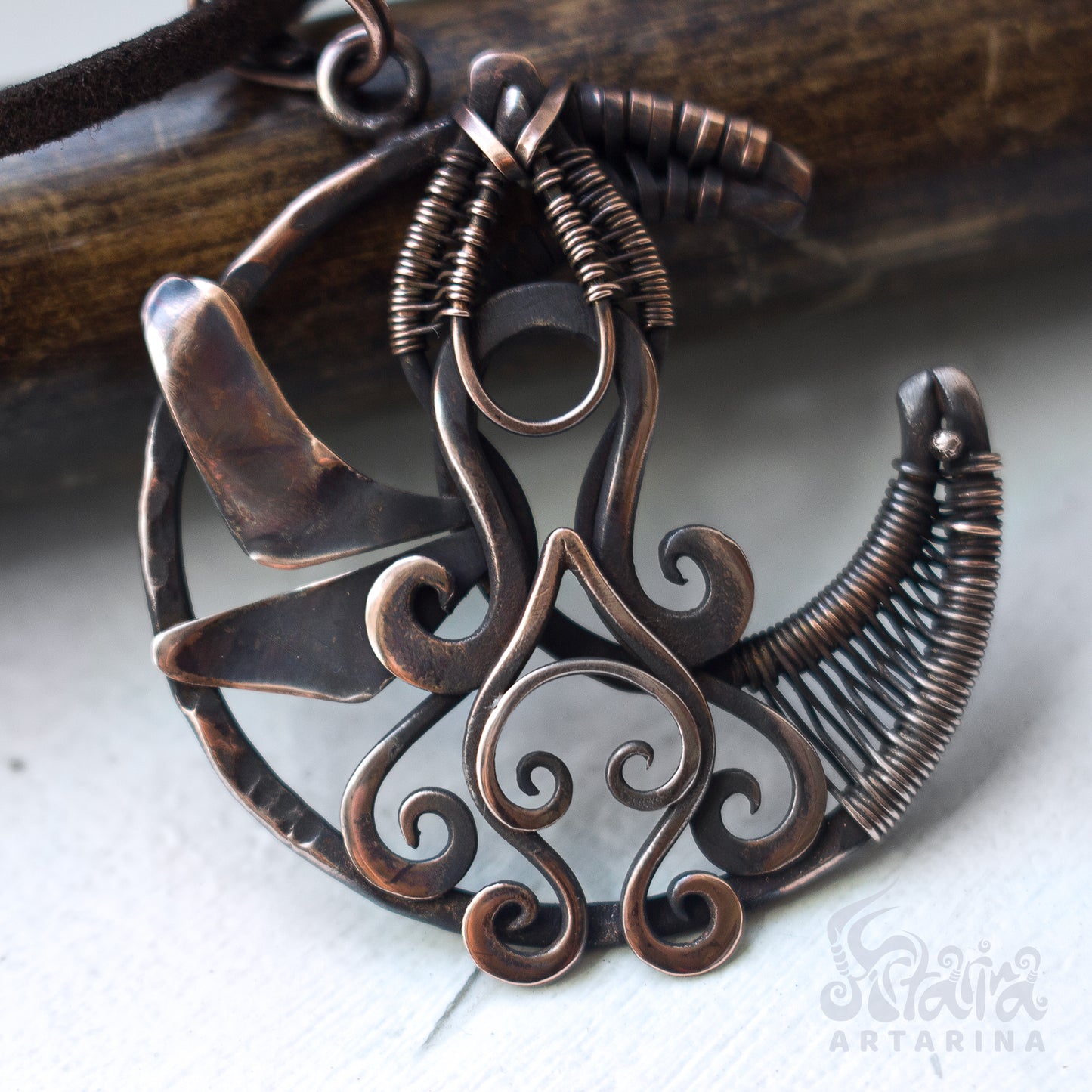 Cthulhu jewelry. Unique moon necklace with octopus symbol