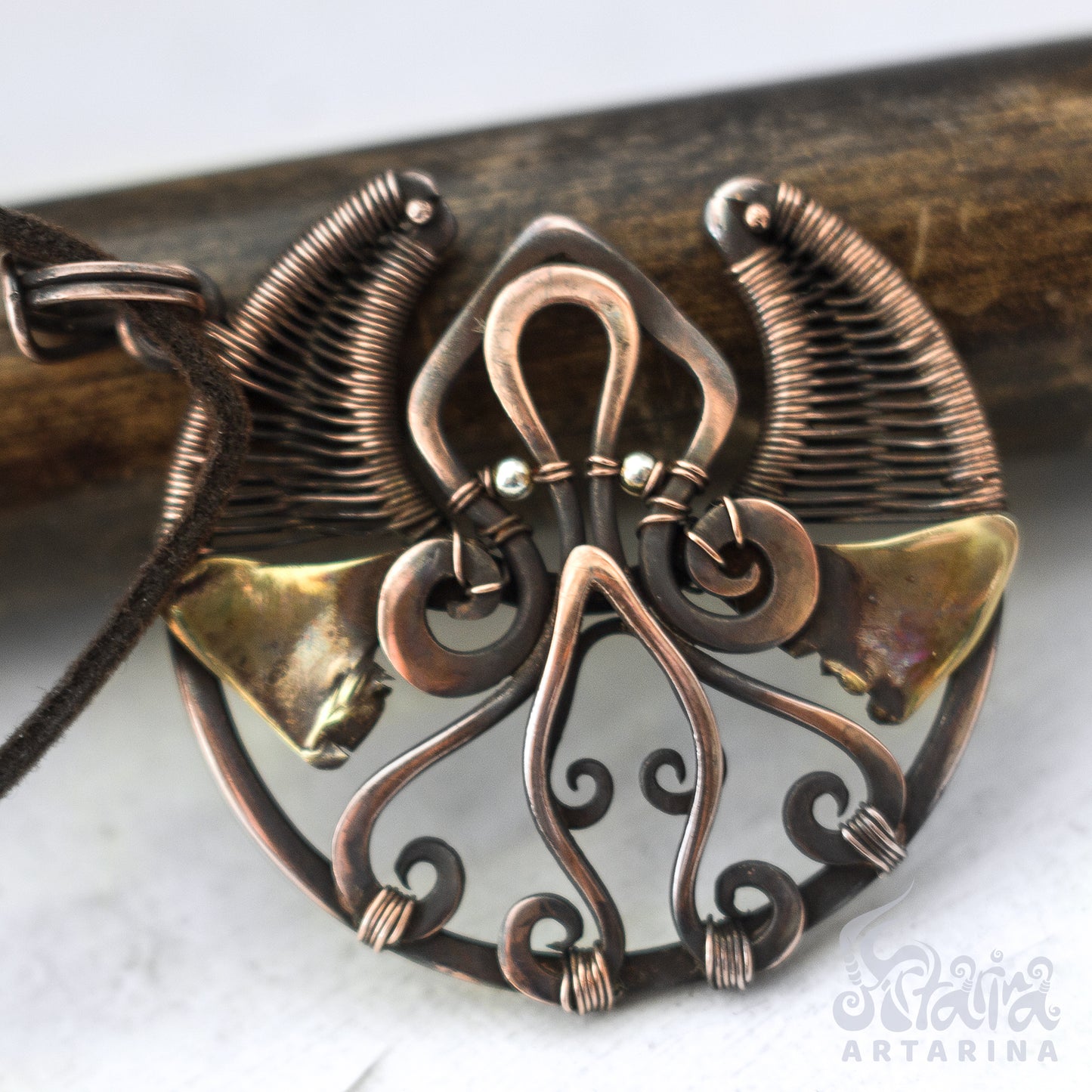 Cthulhu crescent moon necklace Wire wrapped unique sacred jewelry