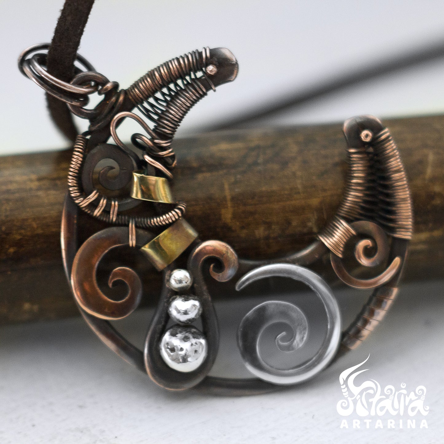 Wire wraped crescent half moon necklace