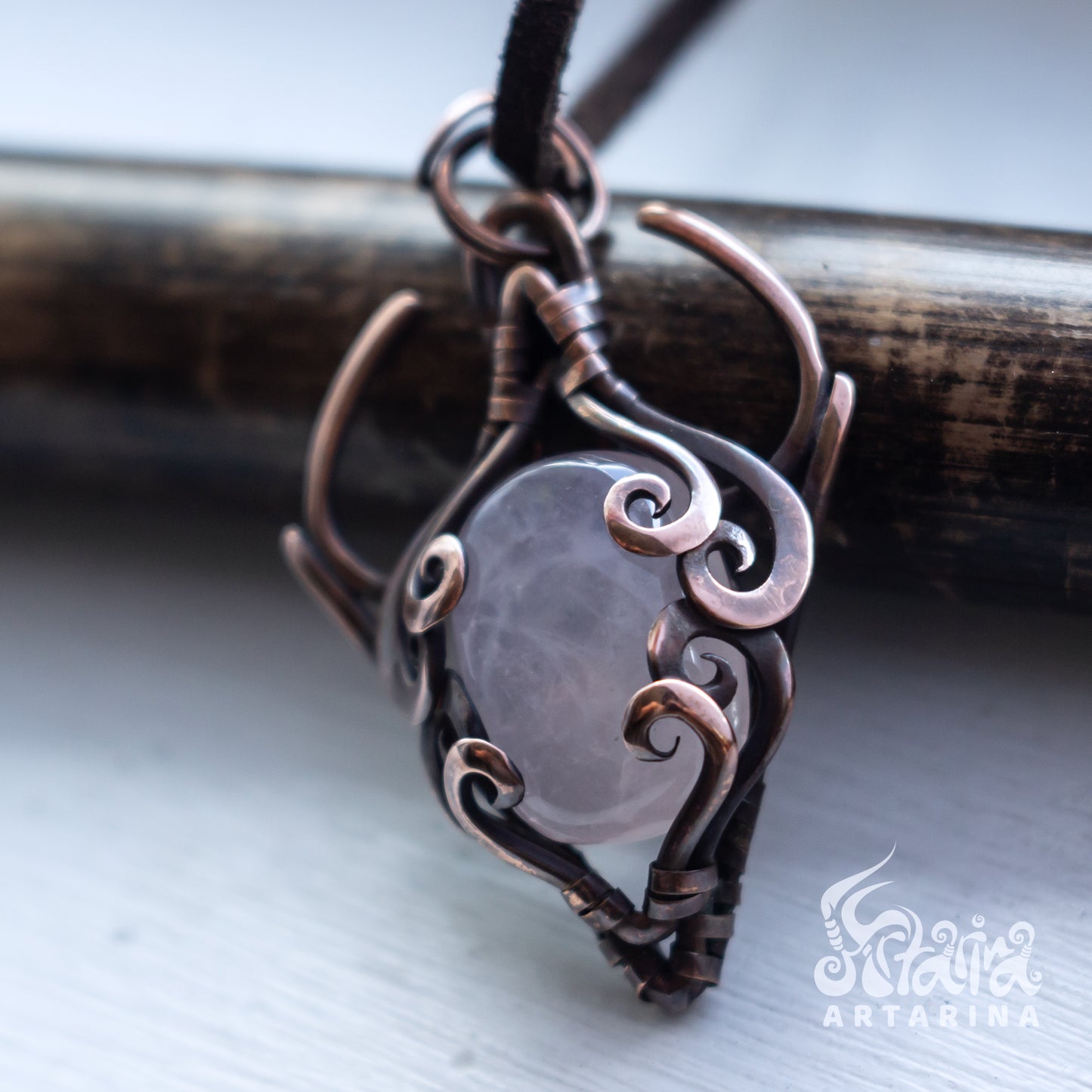 Rose quartz ancient shumer babylon style pendant