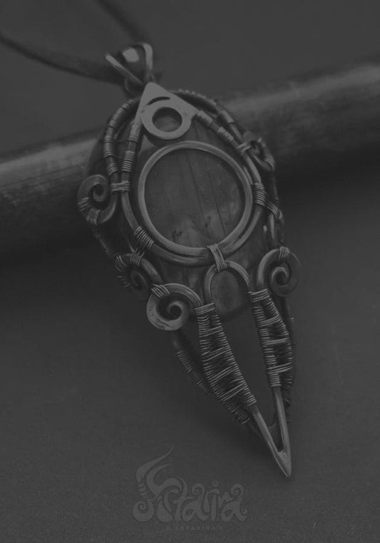 Wire wrapped pagan necklace with stone. Copper wirewrap Cosmic space pendent