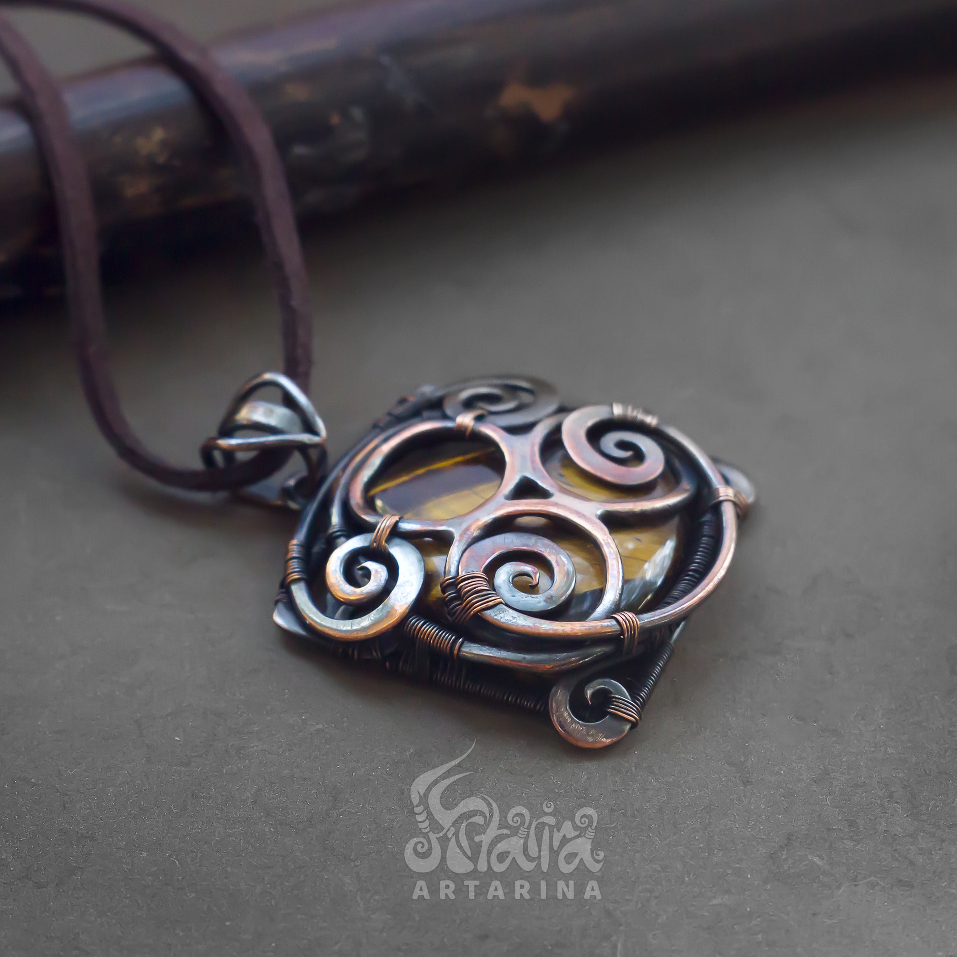 Clockwork necklace steam punk tigereye pendant alt fashion restangular necklace tentacle industrial jewelry machine age victorian dress alt clothing raw crystal necklace tree of life pendant artarina