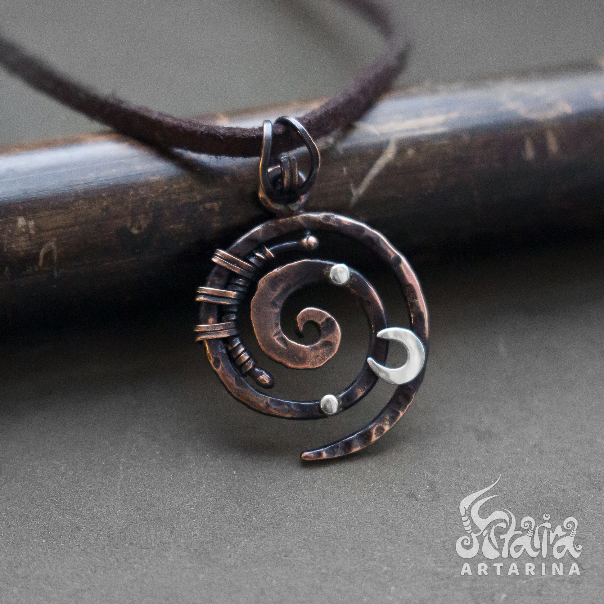 Swirl necklace matching necklaces hand forged wicked blacksmith oxidized necklace geometric pendant leather choker weirdcore spell jar pentagram witchy planner ouija board