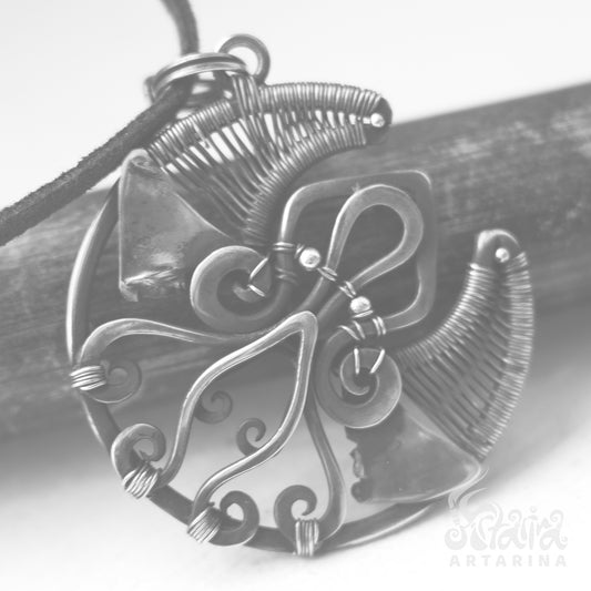 Cthulhu crescent moon necklace Wire wrapped unique sacred jewelry