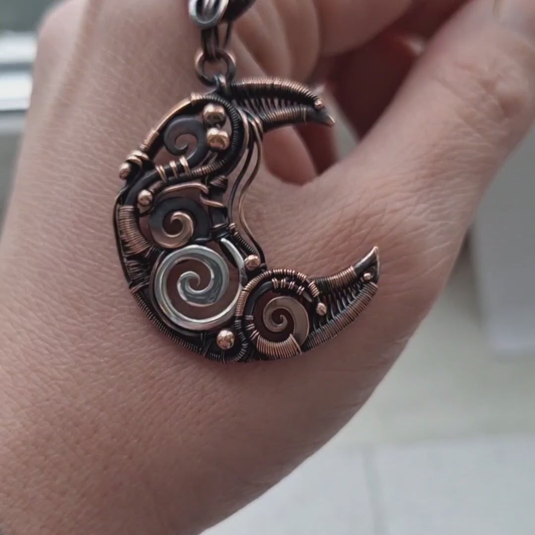 Steampunk clothing moon phase magic amulet tentacle wicked swirl necklace weirdcore mix metal necklace aesthetic necklace made in ukraine ukrainian art victorian dress steampunk earrings
