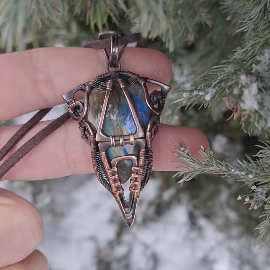 Plague doctor pendant, steampunk clothing, outlander jewelry, techwear accessories labradorite pendant, grunge jewelry