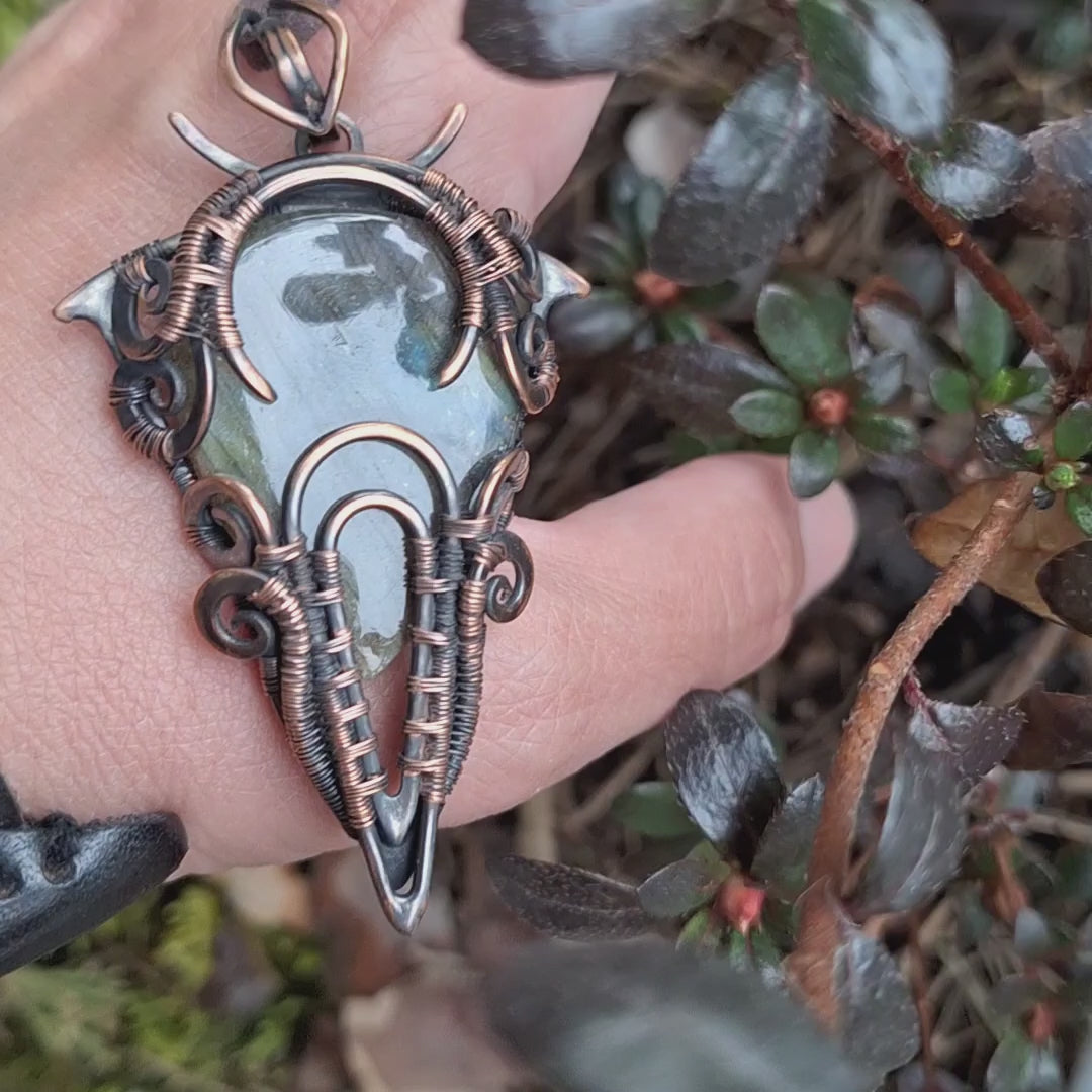 Wicked jewelry, labradorite rough necklace, ankh necklace, green labradorite evil eye pendant, blue labradorite necklace