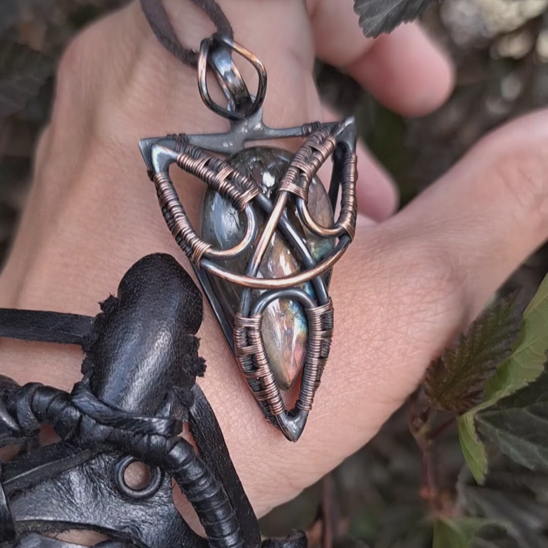 Book of shadows triskelion necklace, Witchy necklace, Cloak wizard robe aesthetic style, mage jewelry