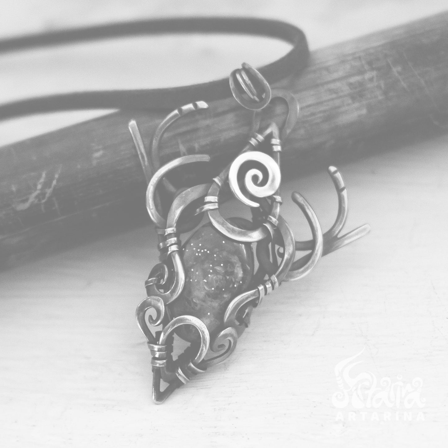 Fantasy fairy horns unique copper antiqued necklace