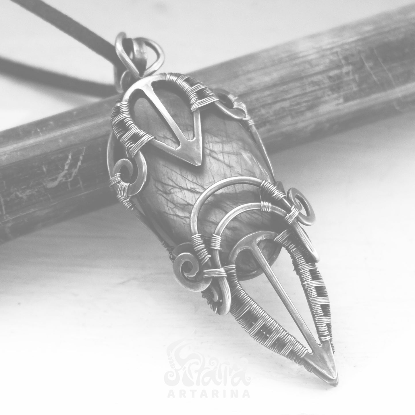 Magic grimoire witch necklace. Mystical green labradorite dragon vein pendant