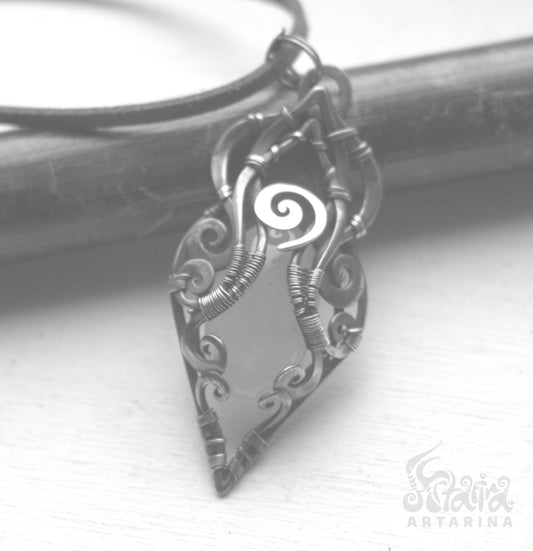 Rose quartz magic talisman wire wrapped unique necklace