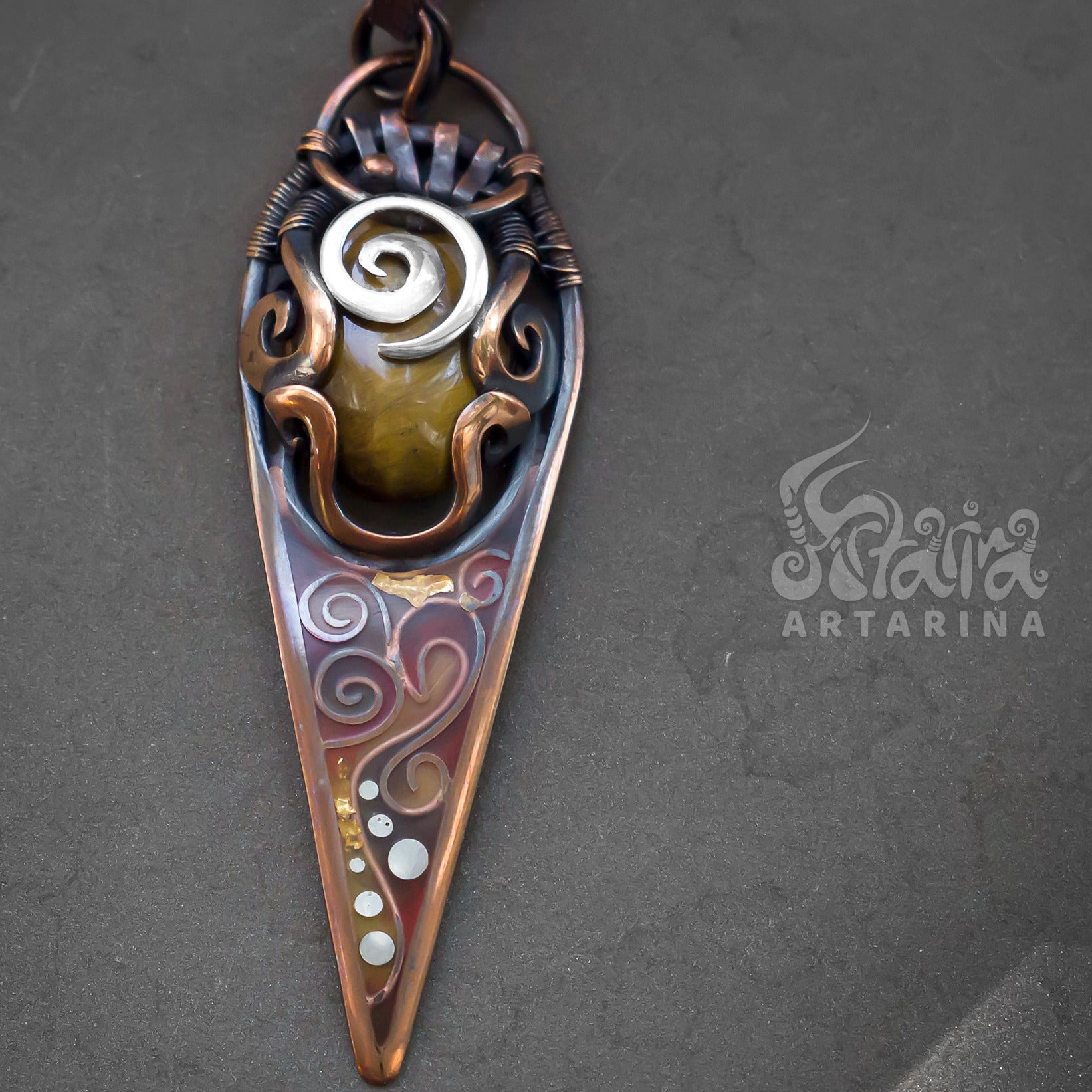 Slavic jewelry ukraininan jewelry tigereye spiral necklace druid earth elemental ancient jewelry slavic crystal shop soldered pendants temple jewelry fluid art pendant swirl necklace