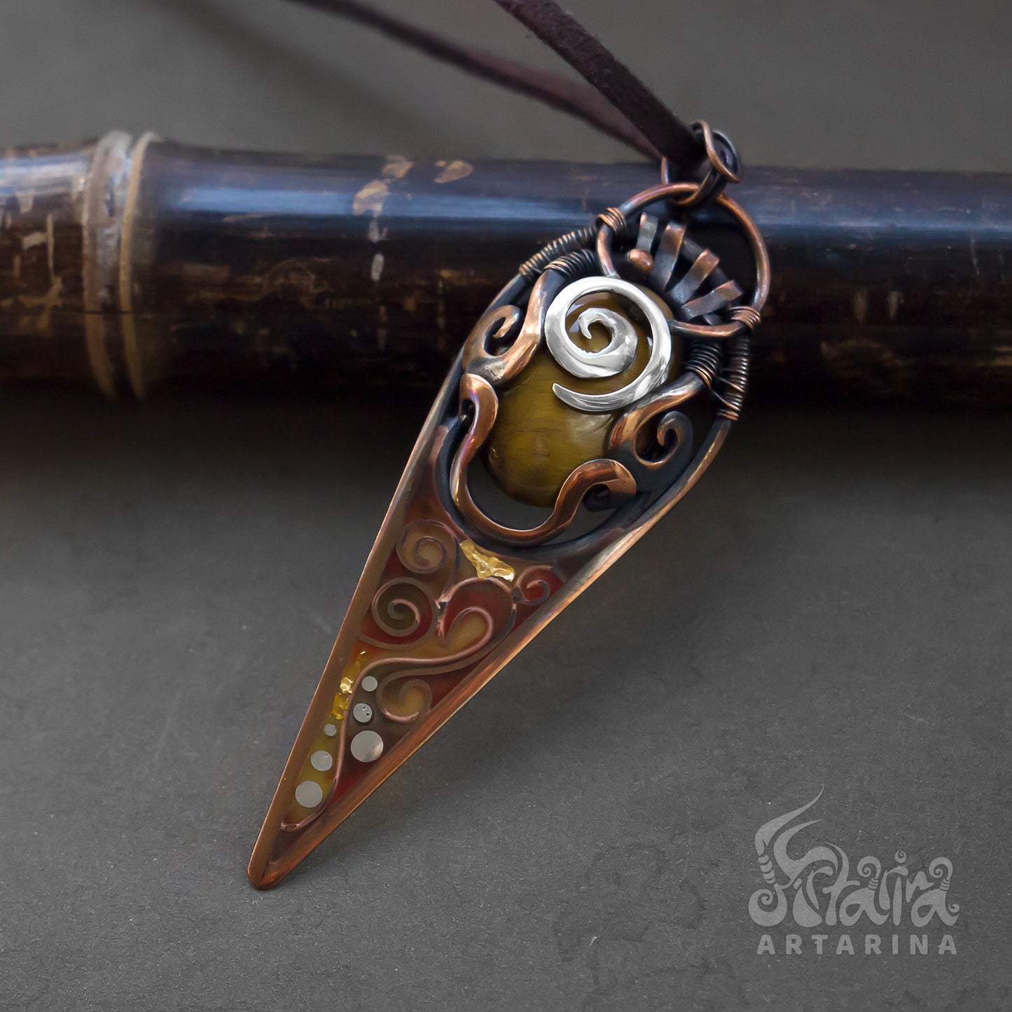 Slavic jewelry ukraininan jewelry tigereye spiral necklace druid earth elemental ancient jewelry slavic crystal shop soldered pendants temple jewelry fluid art pendant swirl necklace