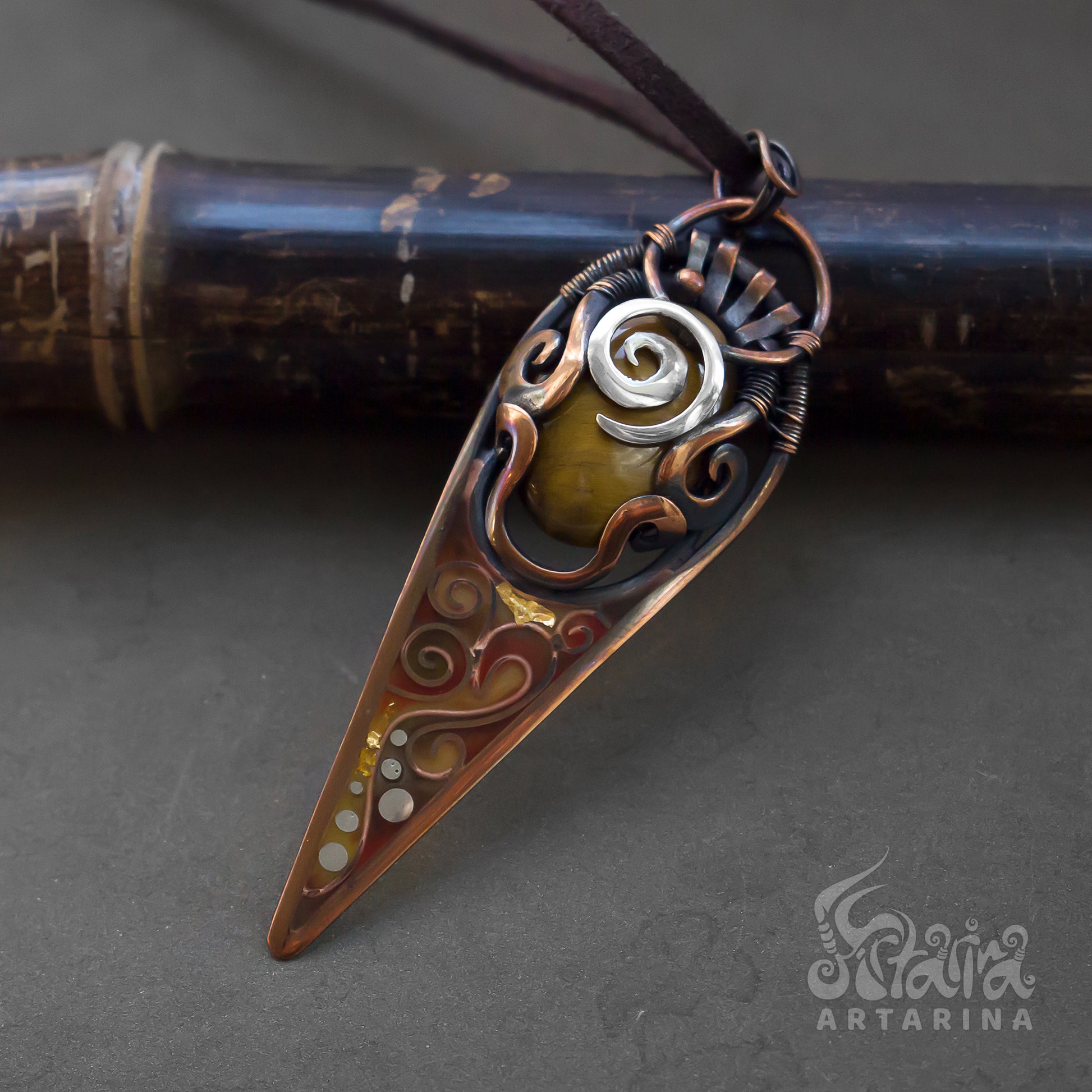 Slavic jewelry ukraininan jewelry tigereye spiral necklace druid earth elemental ancient jewelry slavic crystal shop soldered pendants temple jewelry fluid art pendant swirl necklace