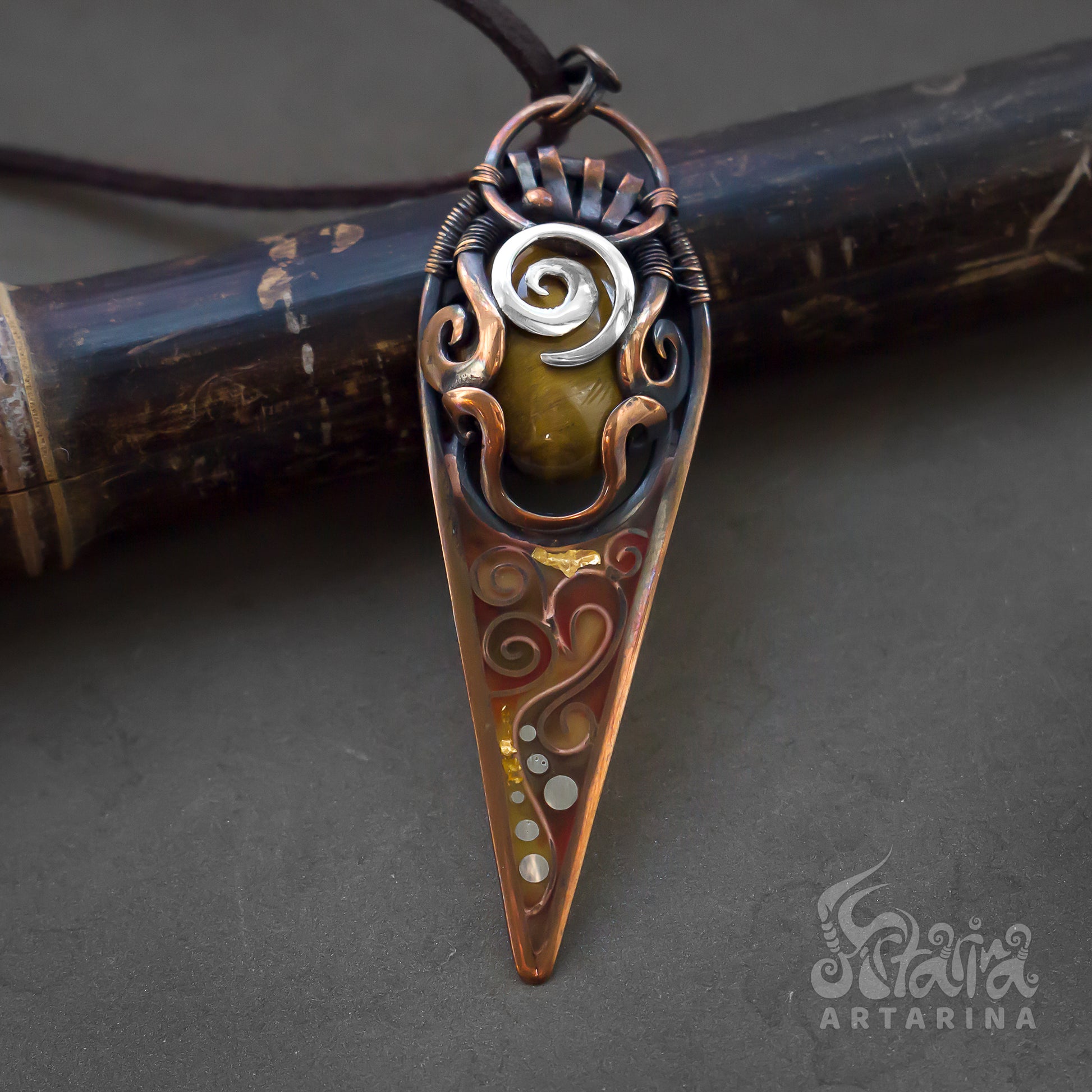 Slavic jewelry ukraininan jewelry tigereye spiral necklace druid earth elemental ancient jewelry slavic crystal shop soldered pendants temple jewelry fluid art pendant swirl necklace