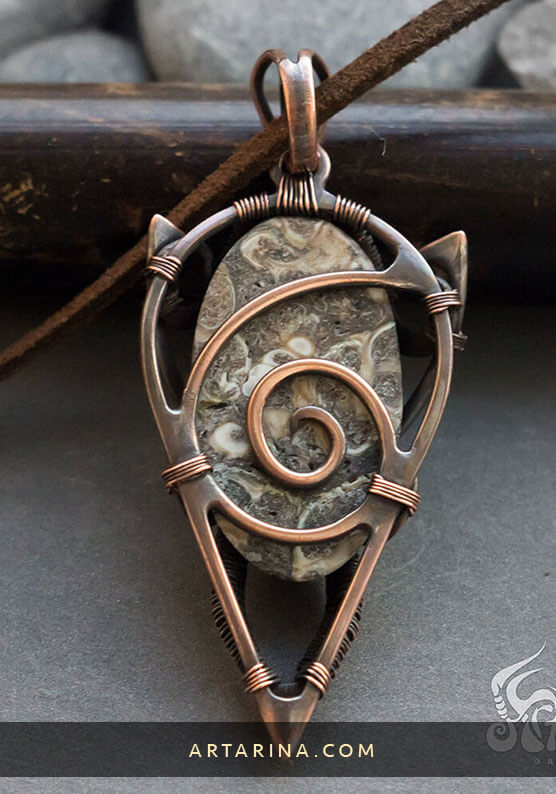 back side of jasper wire wrap pendant