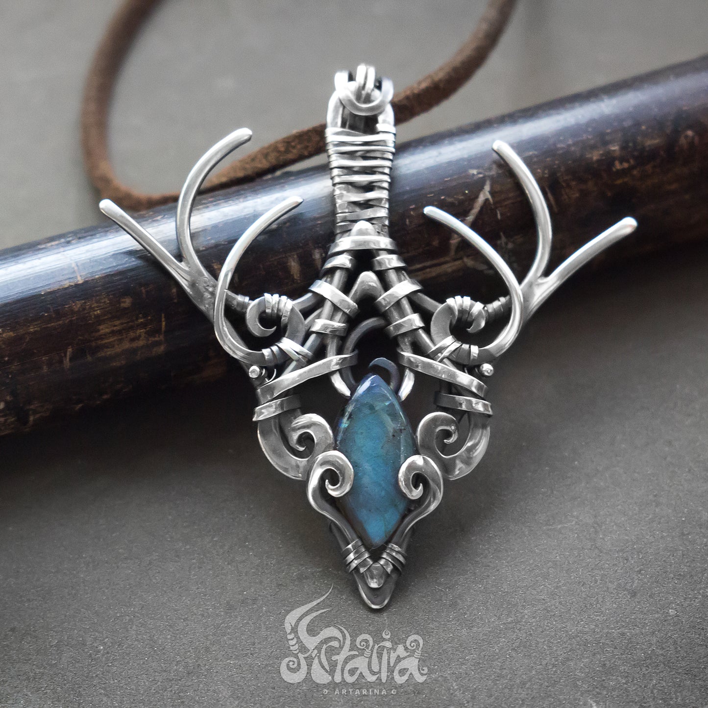 Silver elven fairy handcrafted necklace Sterling silver handmade necklace with blue labradorite Fairytale jewelry filigree wire wrapped