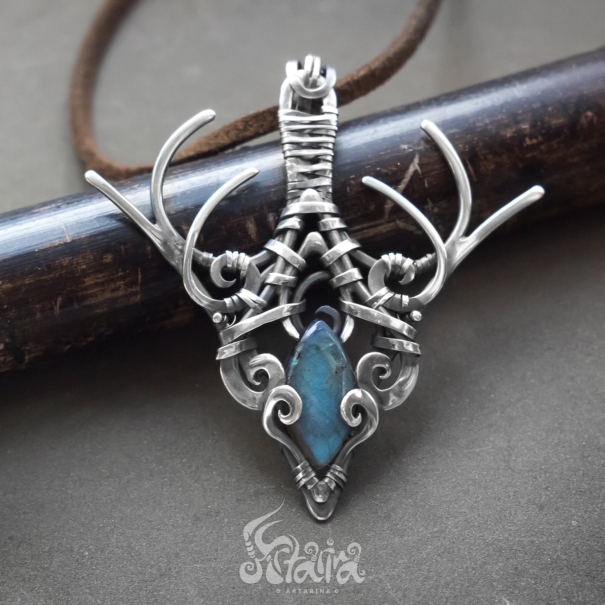 Silver elven fairy handcrafted necklace Sterling silver handmade necklace with blue labradorite Fairytale jewelry filigree wire wrapped