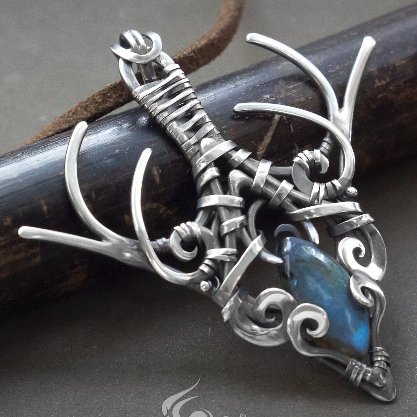 Silver elven fairy handcrafted necklace Sterling silver handmade necklace with blue labradorite Fairytale jewelry filigree wire wrapped