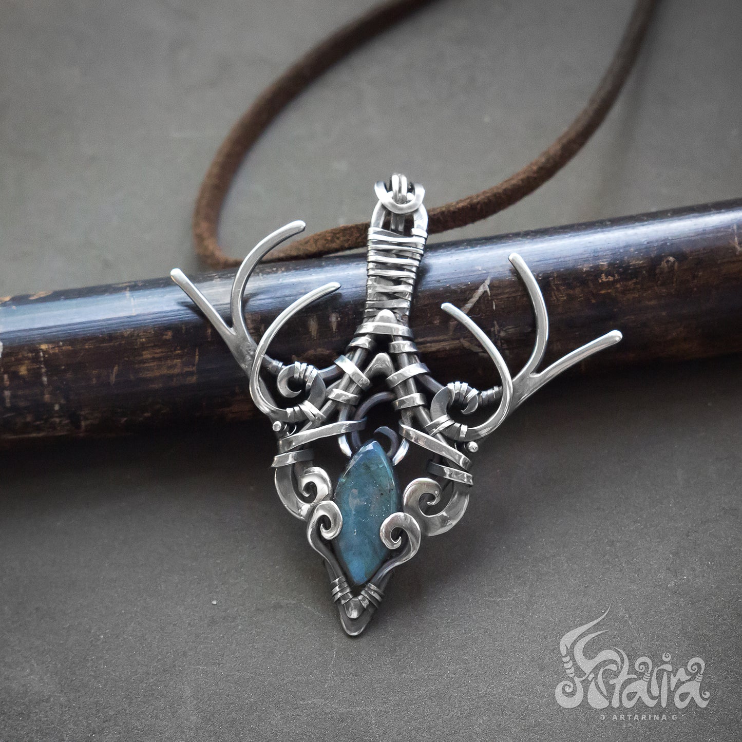 Silver elven fairy handcrafted necklace Sterling silver handmade necklace with blue labradorite Fairytale jewelry filigree wire wrapped